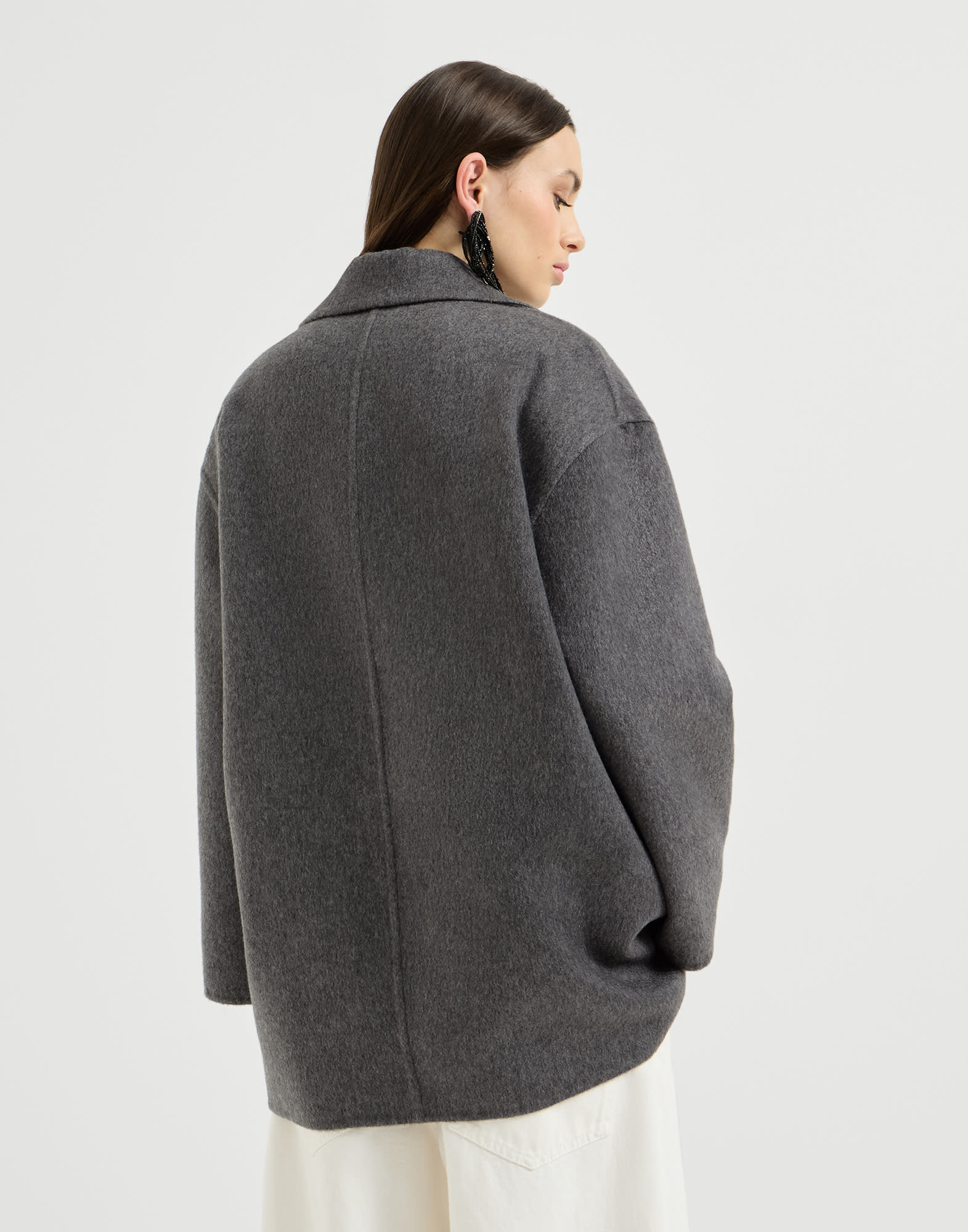 BRUNELLO CUCINELLI ダークグレー ピーコート Beaver pea coat with Precious Patch for Woman in Anthracite