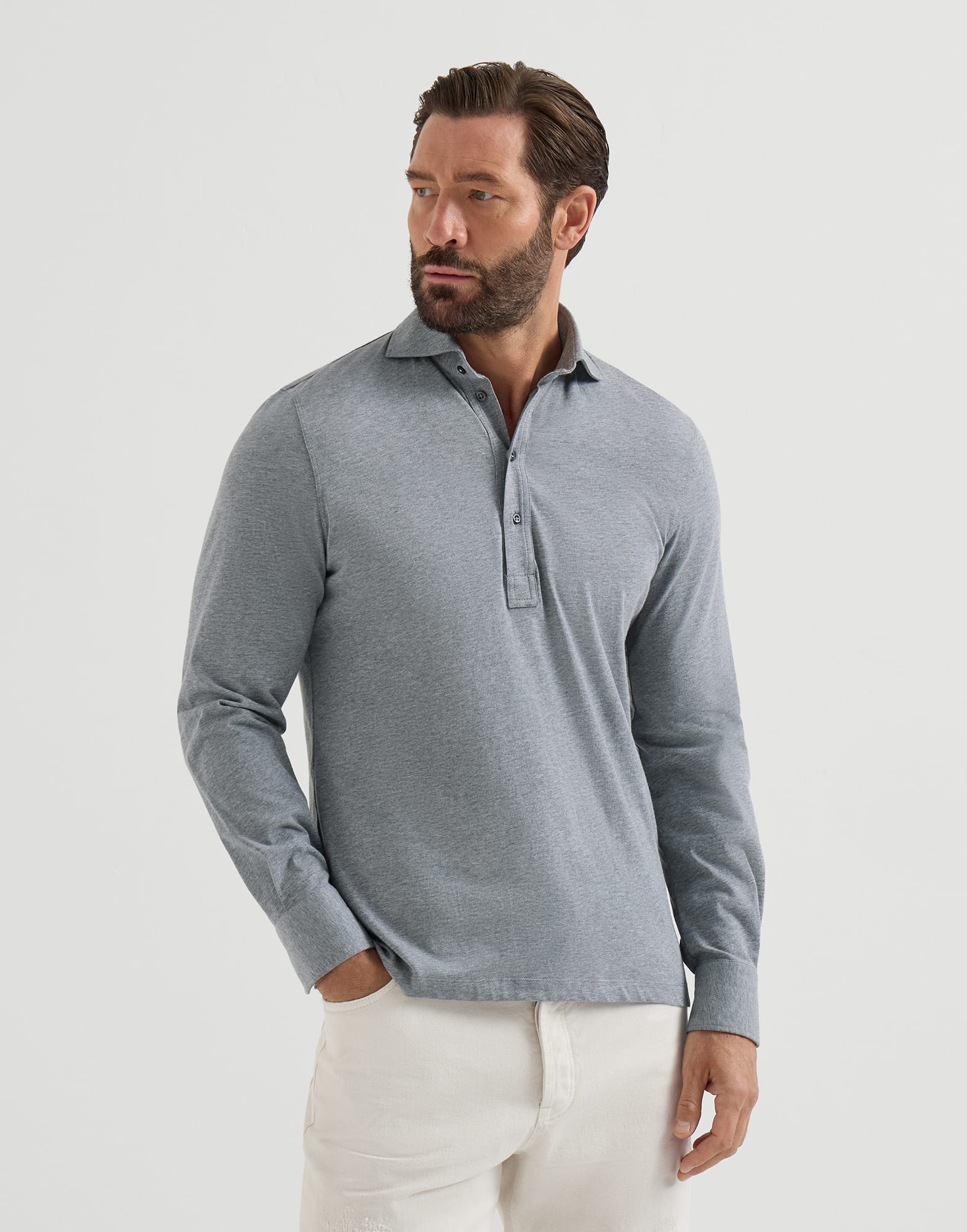 メンズ 向け ホワイト シャツカラー付き ポロシャツ | Brunello Cucinelli
