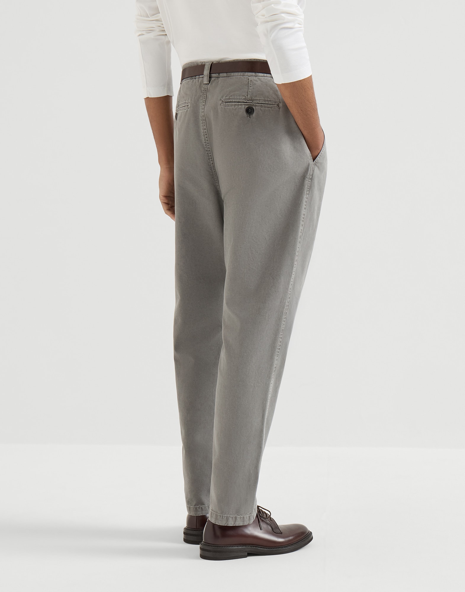 Gabardine garment dyed trousers for Man in White | Brunello Cucinelli
