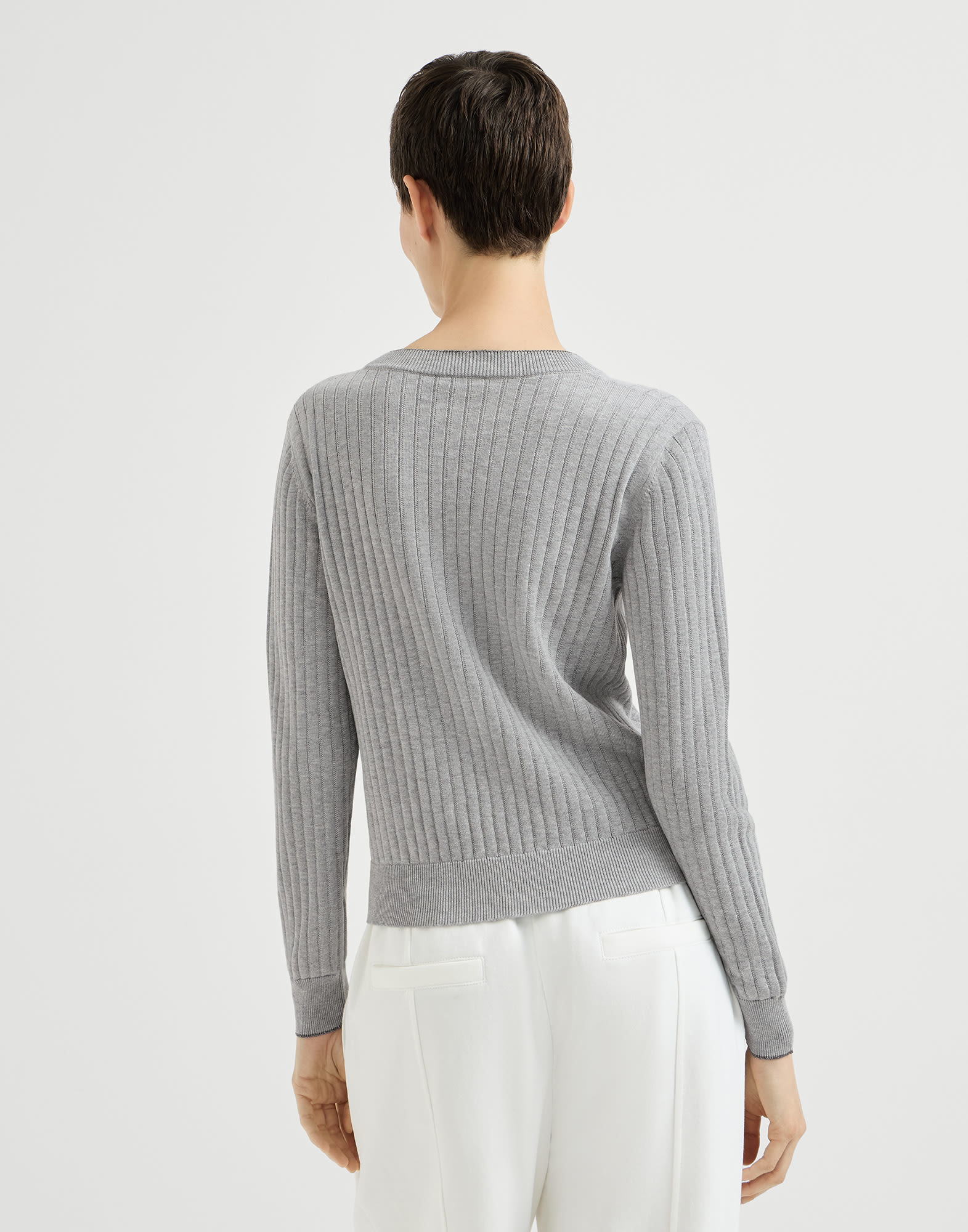 Cotton ribbed sweater for Woman in Grey | Brunello Cucinelli