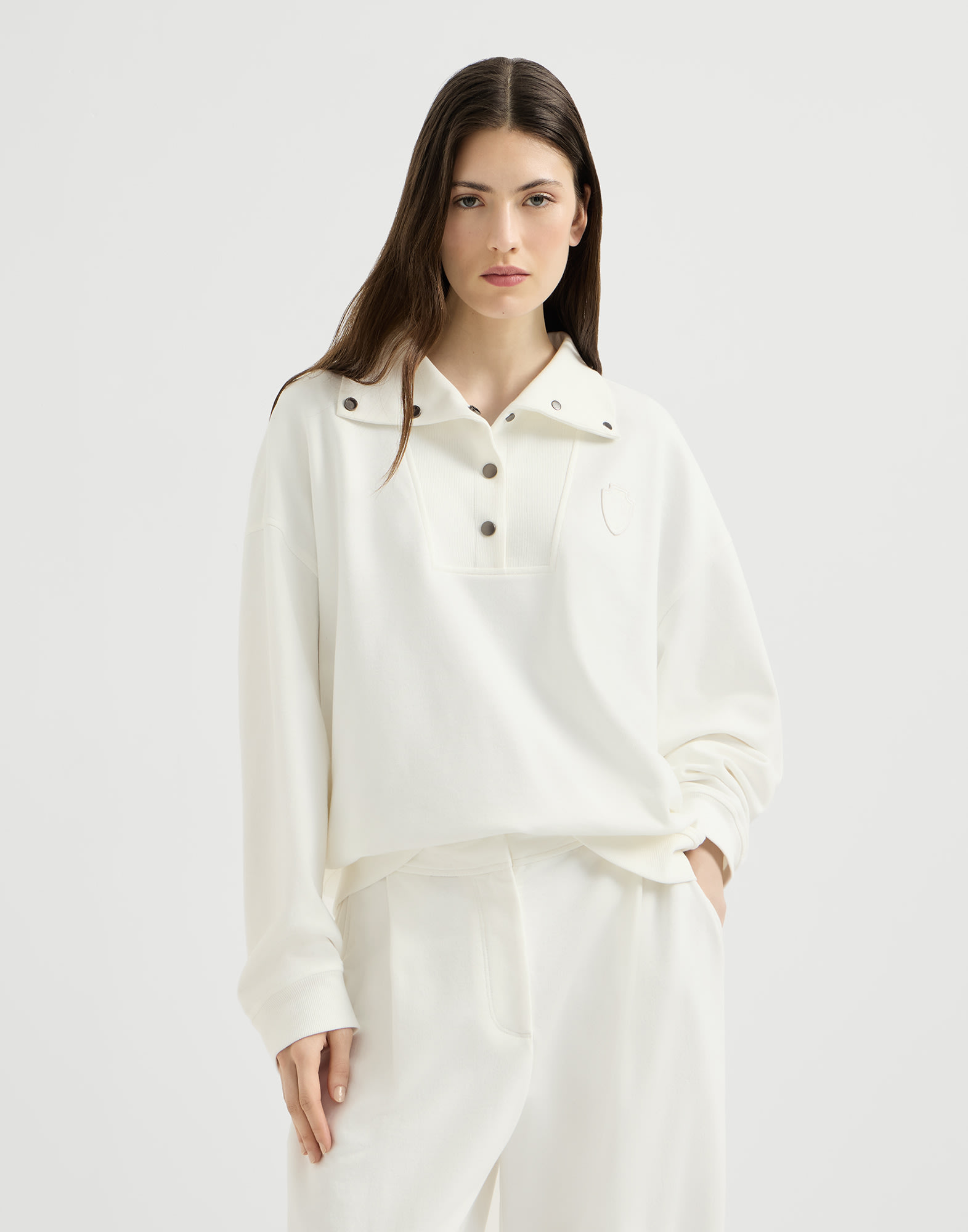 Smooth cotton French terry sweatshirt for Woman in White