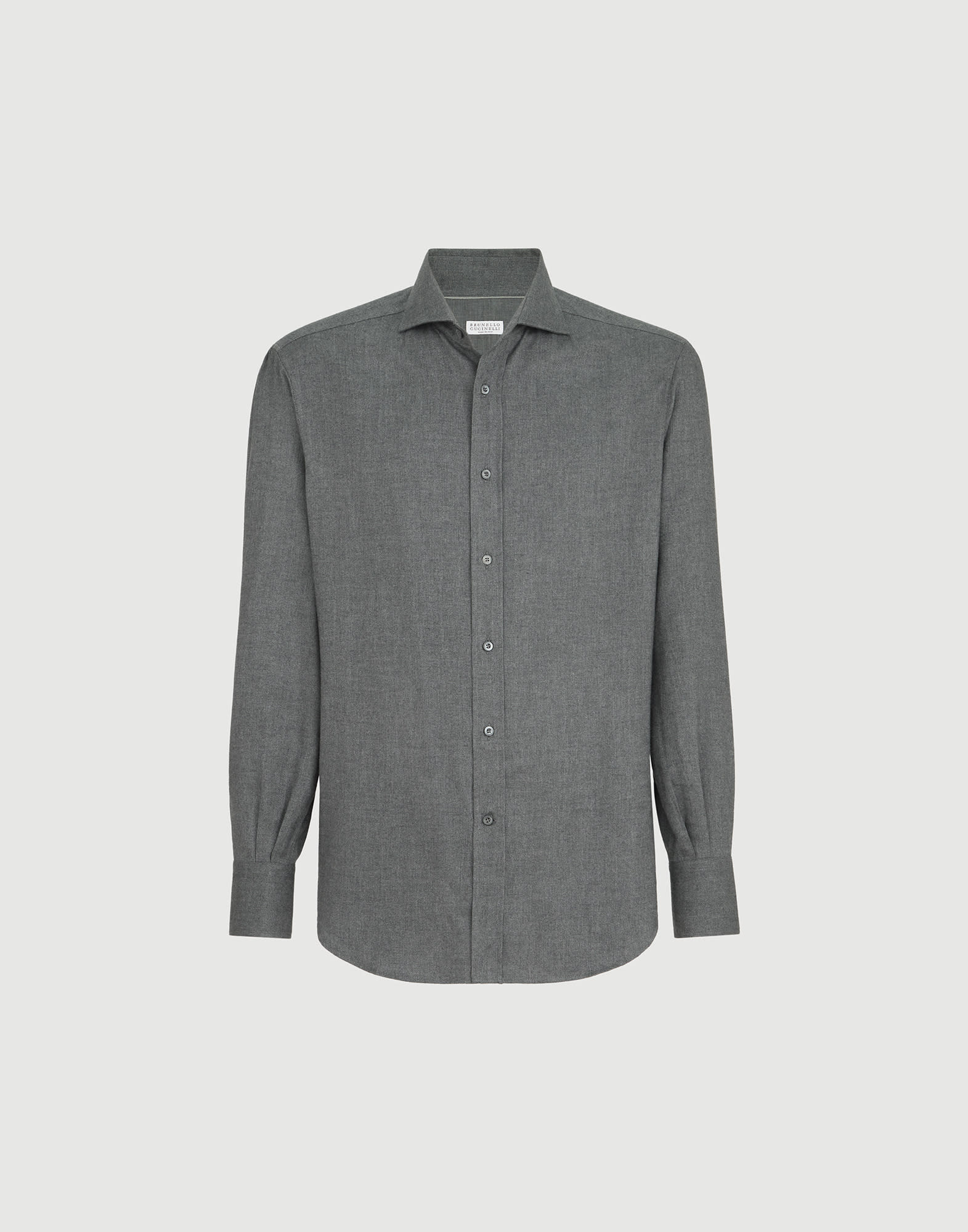 Flannel chevron shirt for Man in Dark Grey | Brunello Cucinelli