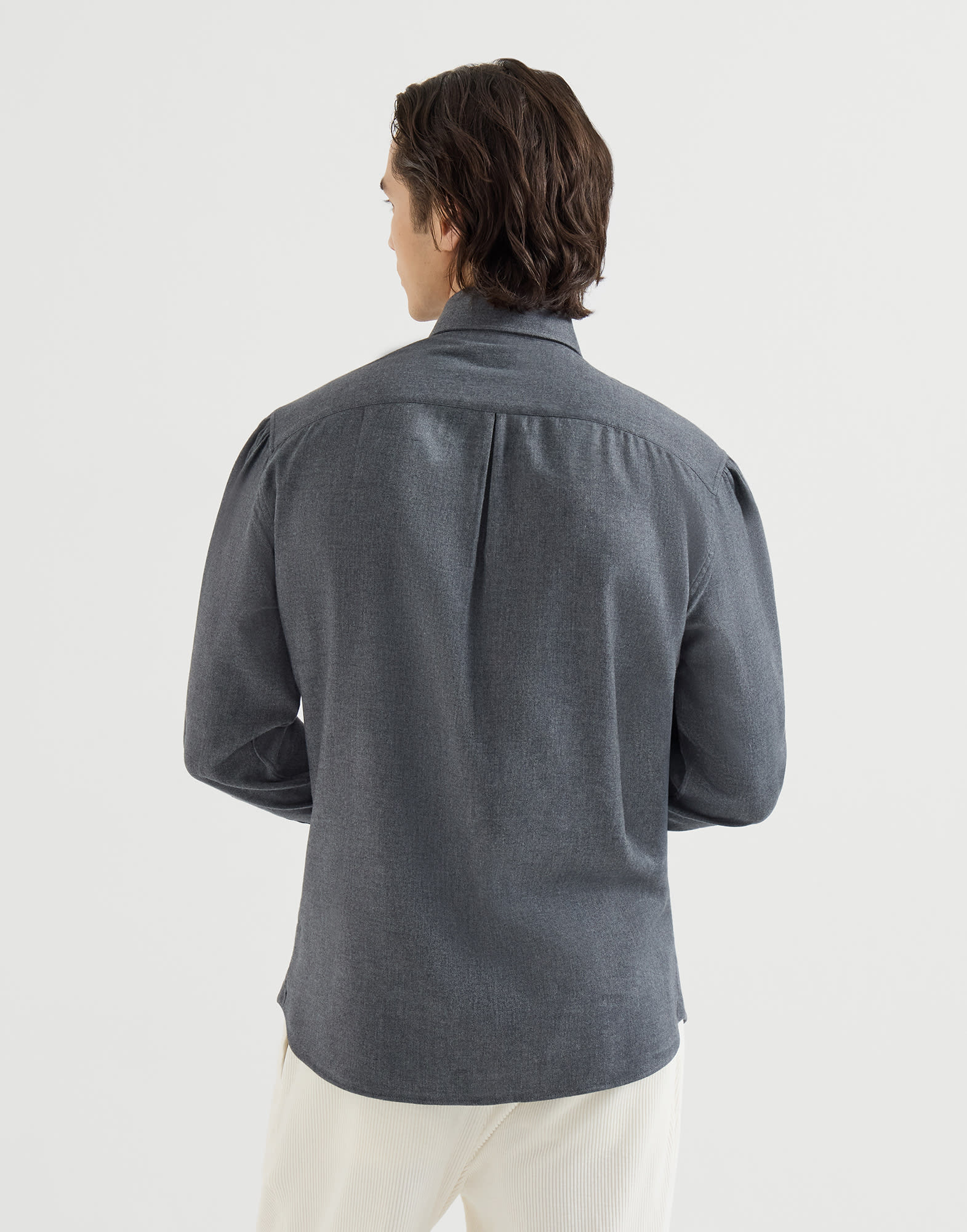 Flannel chevron shirt for Man in Dark Grey | Brunello Cucinelli