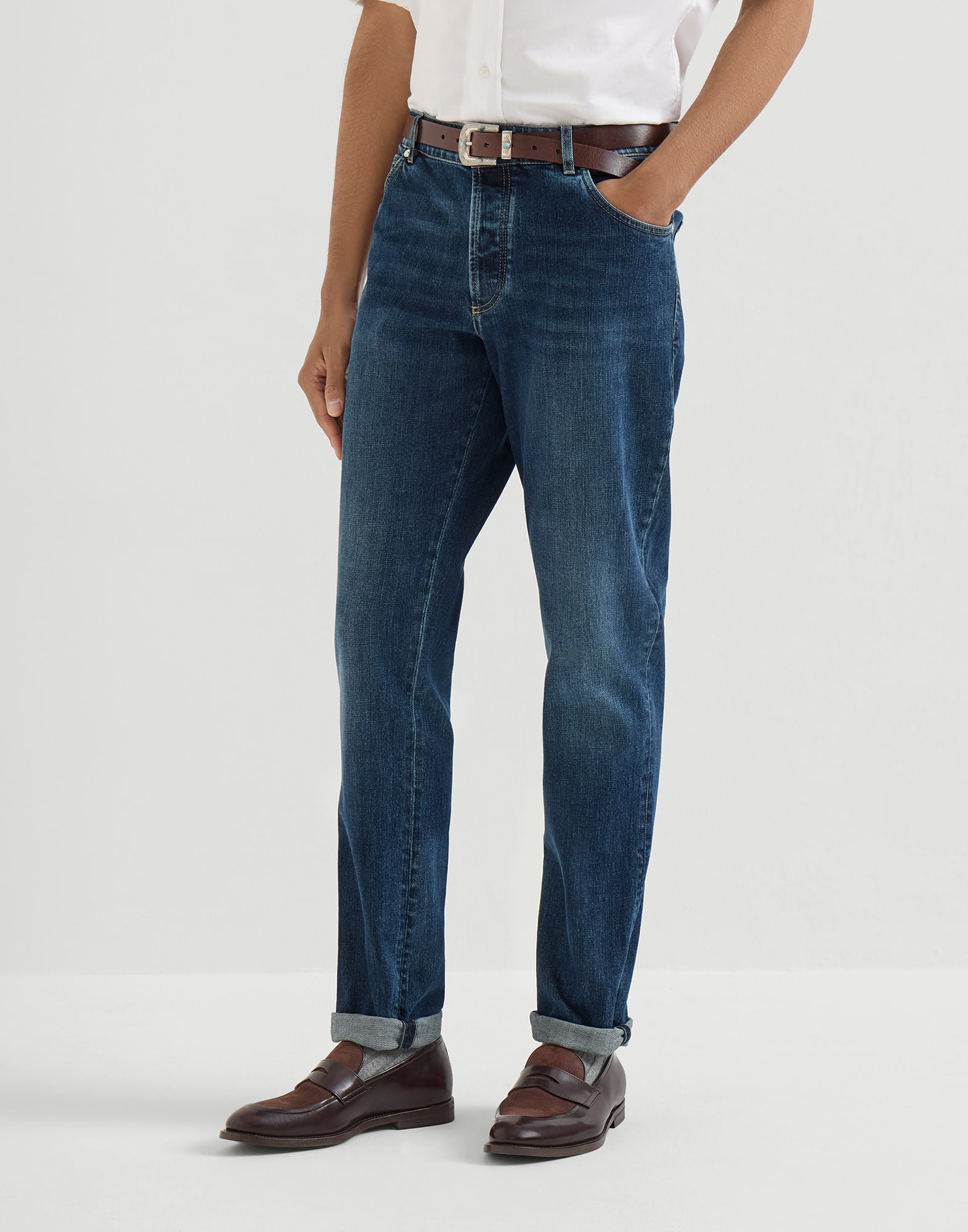 Denim Five-Pocket Trousers - Front view - View Full Screen