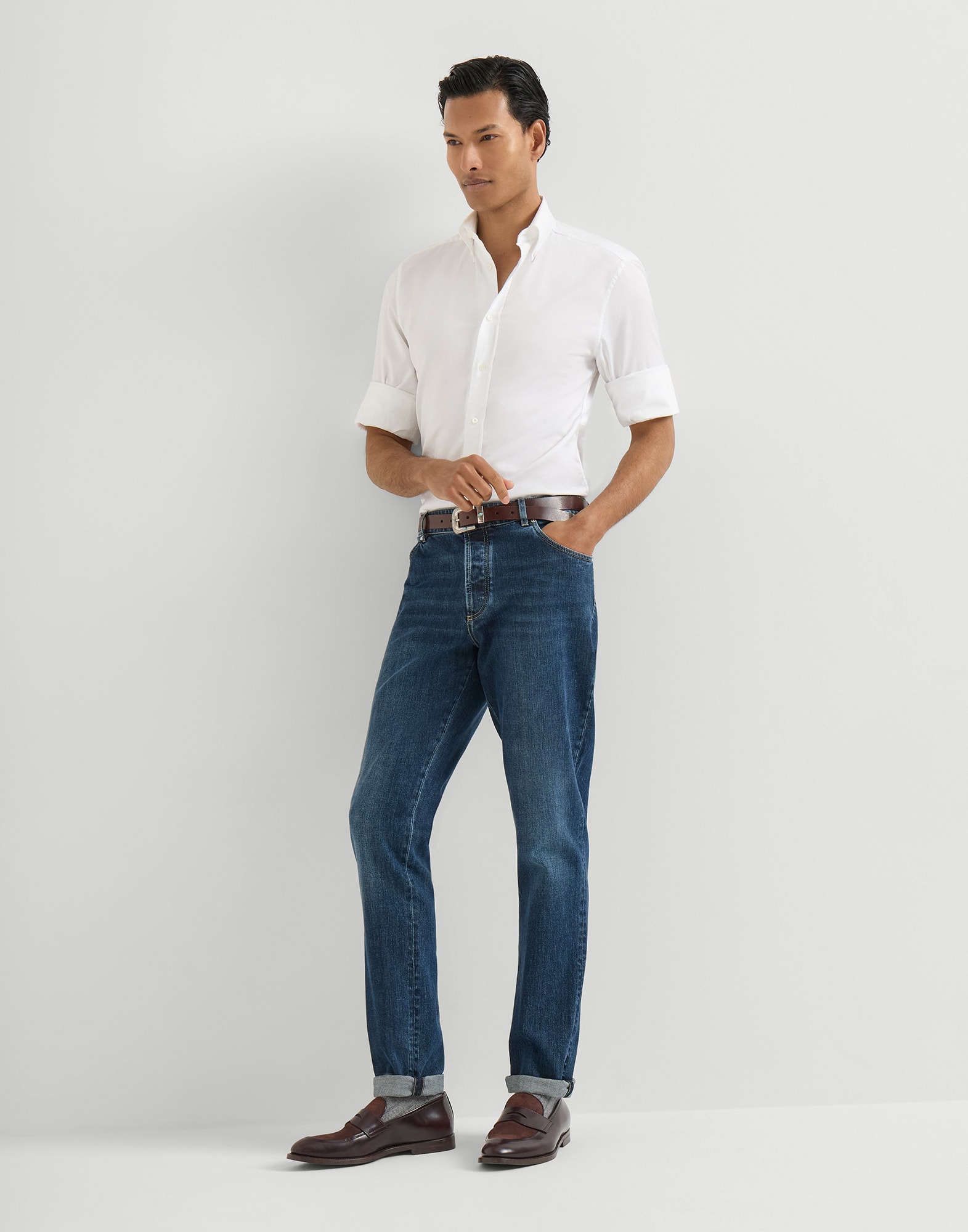 Comfort denim five-pocket trousers for Man in Dark Denim