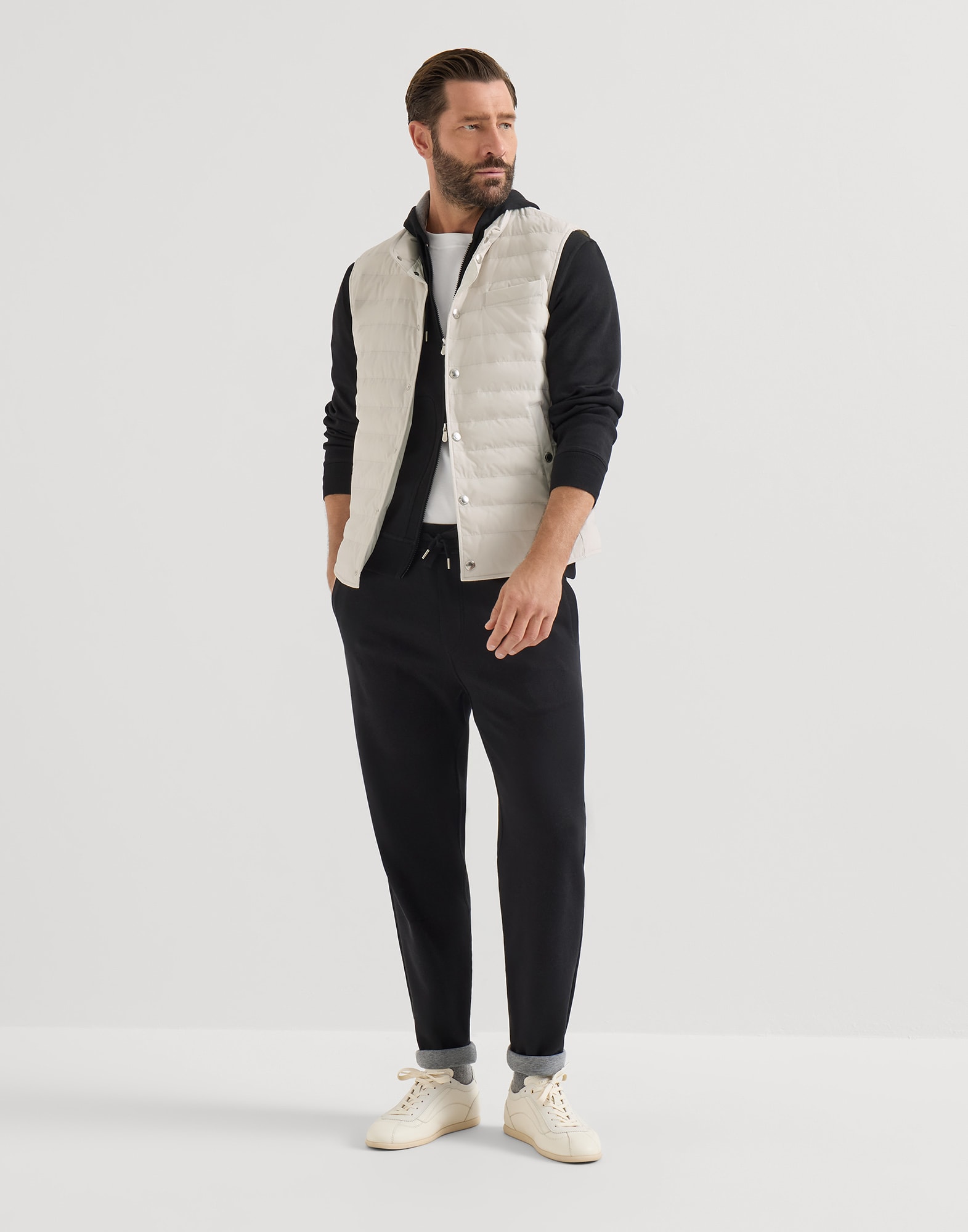 Taffeta down vest for Man in Navy Blue | Brunello Cucinelli