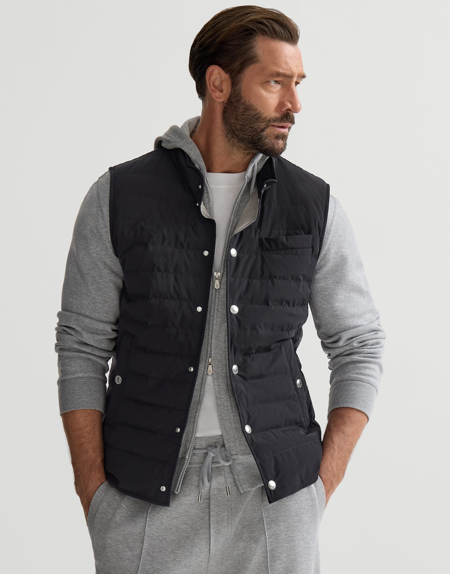 Taffeta down vest for Man in Navy Blue | Brunello Cucinelli