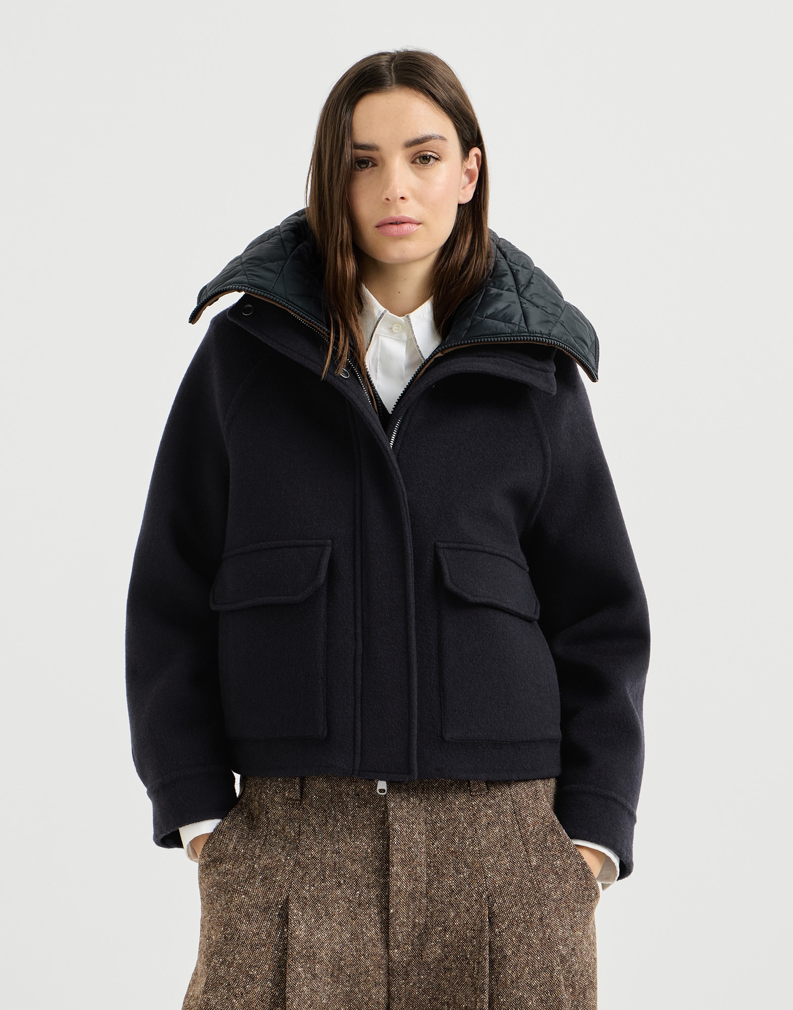 Handcrafted outerwear jacket for Woman in Cobalt | Brunello Cucinelli