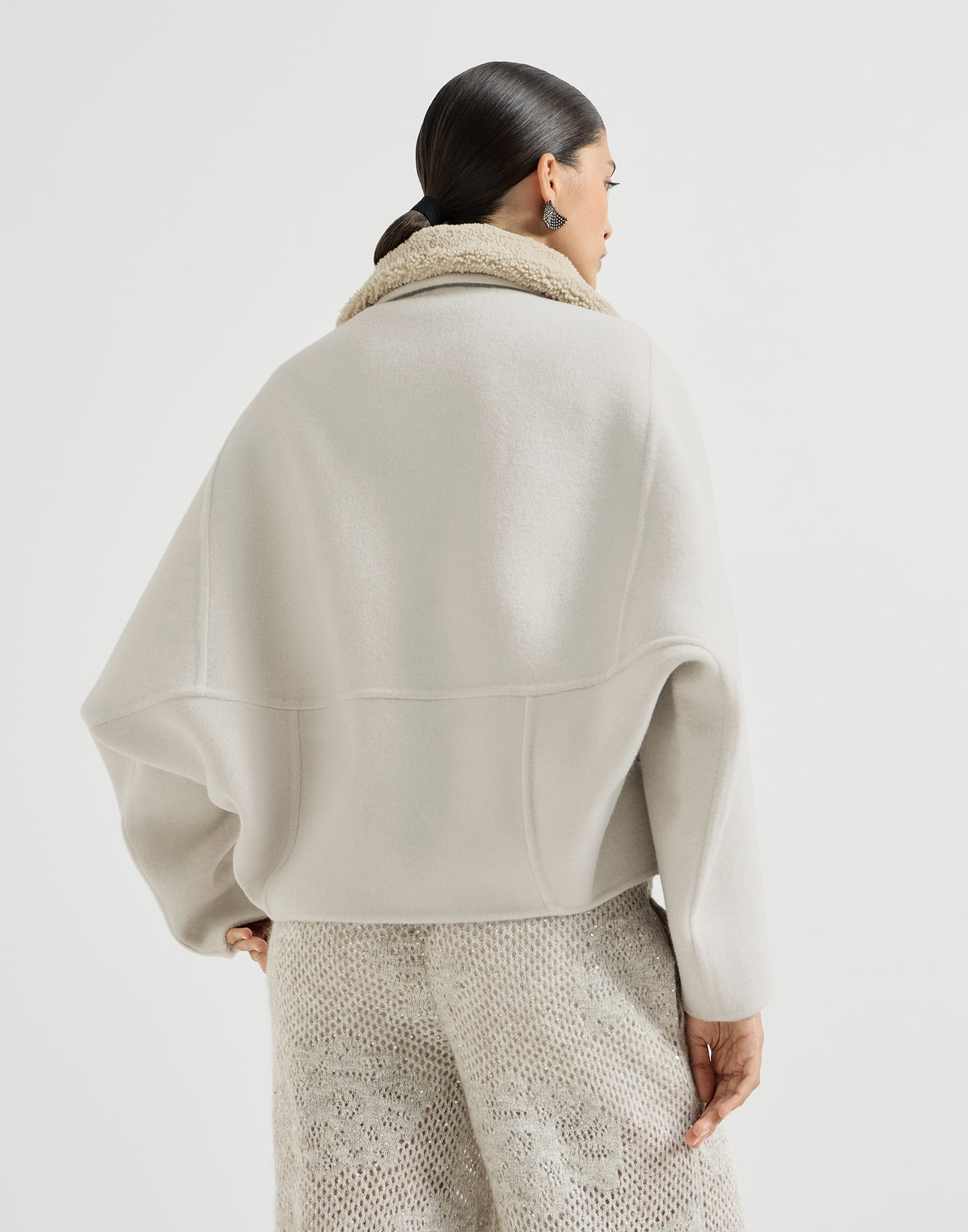 Handcrafted outerwear jacket for Woman in Ivory | Brunello Cucinelli