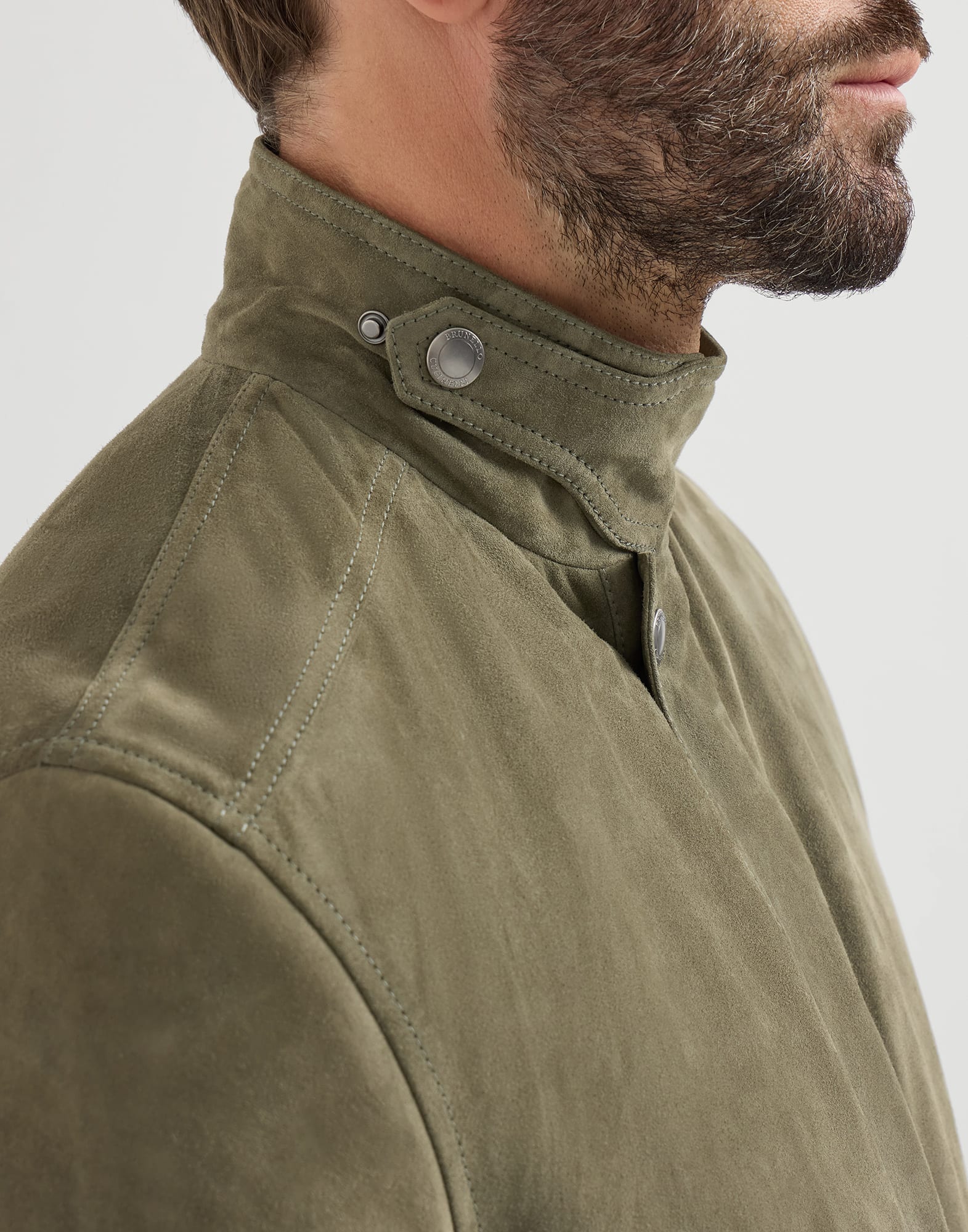 Padded suede outerwear jacket for Man in Military | Brunello Cucinelli