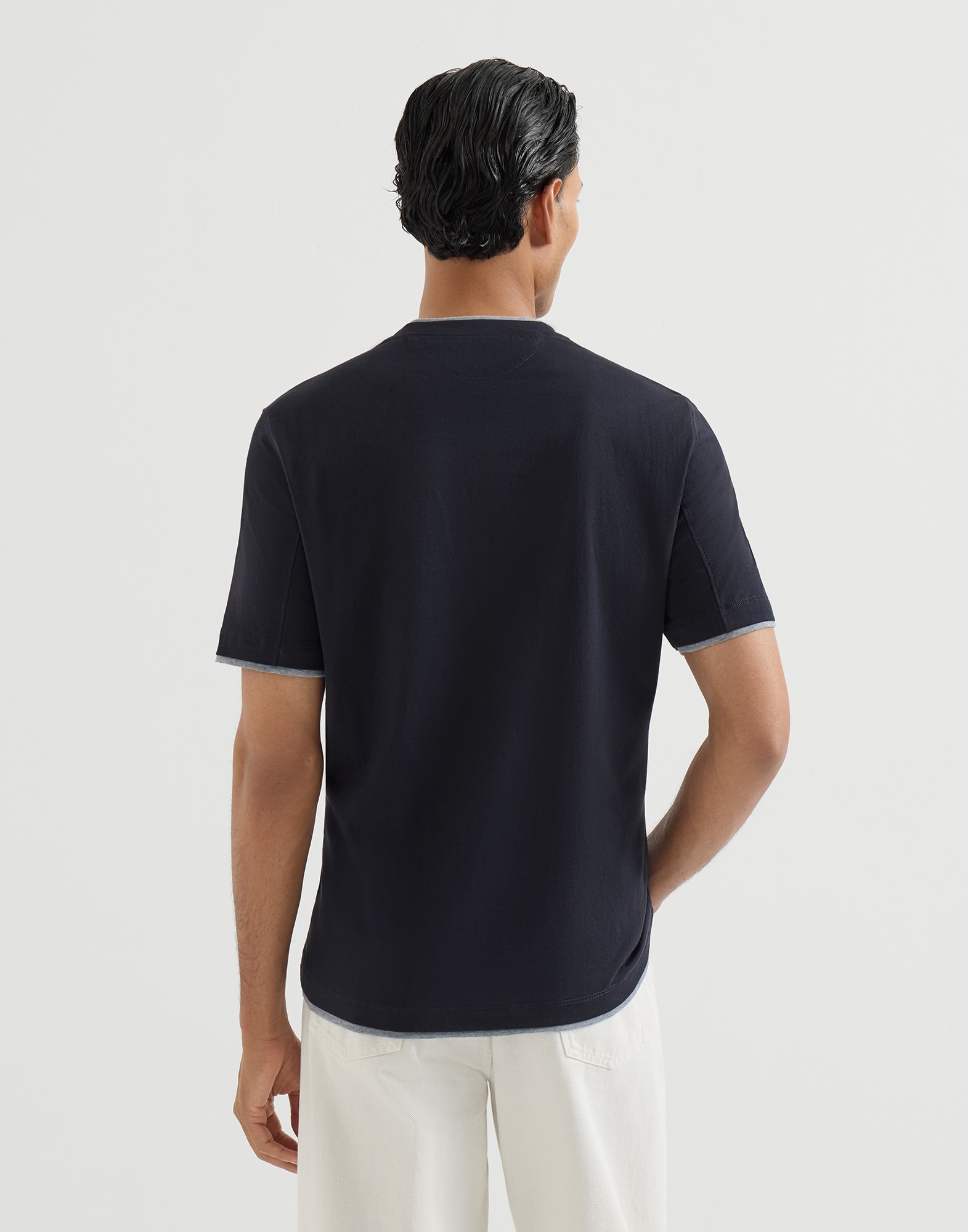 T-shirt with faux-layering for Man in Grey | Brunello Cucinelli