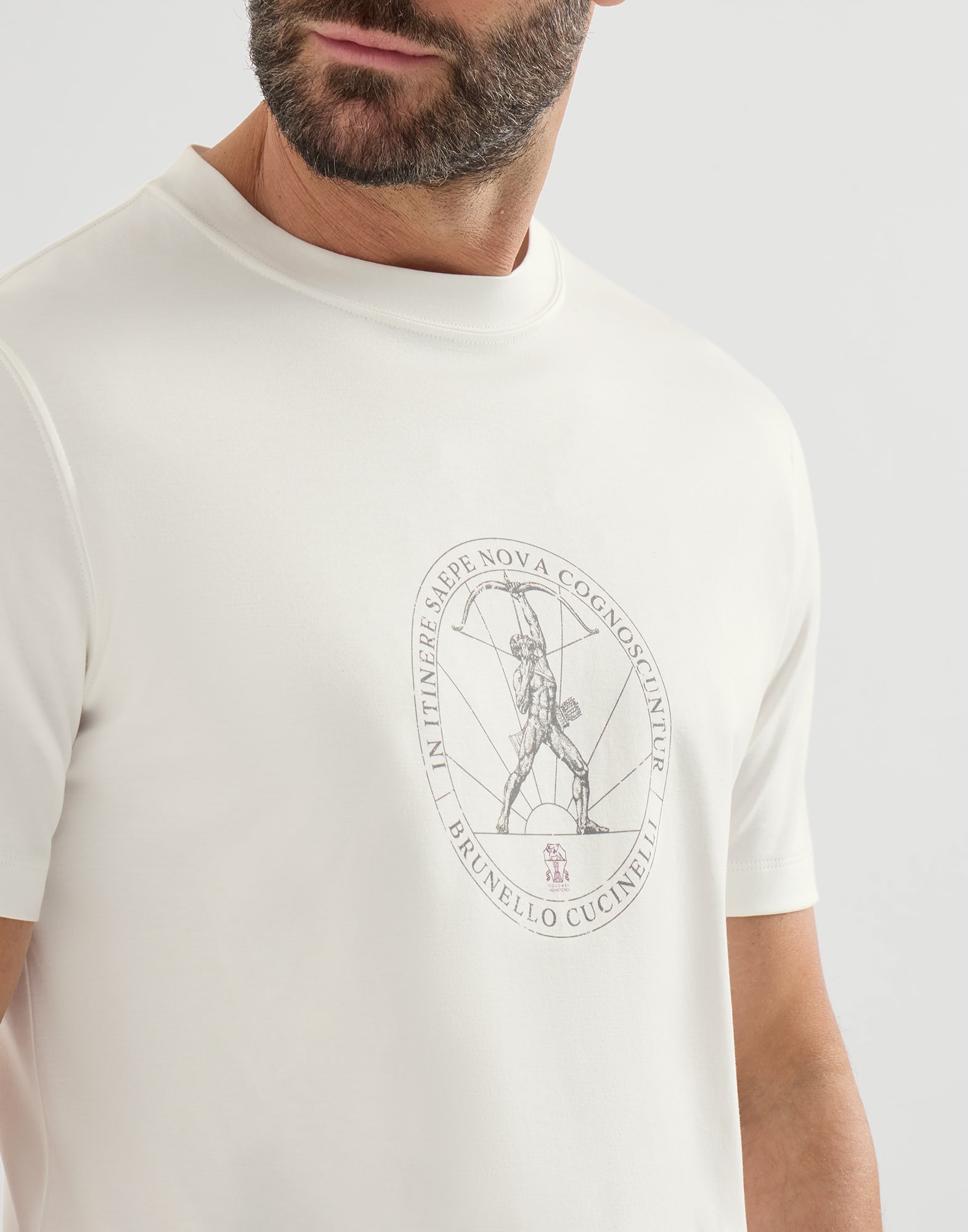 T-shirt with print for Man in Off-White | Brunello Cucinelli