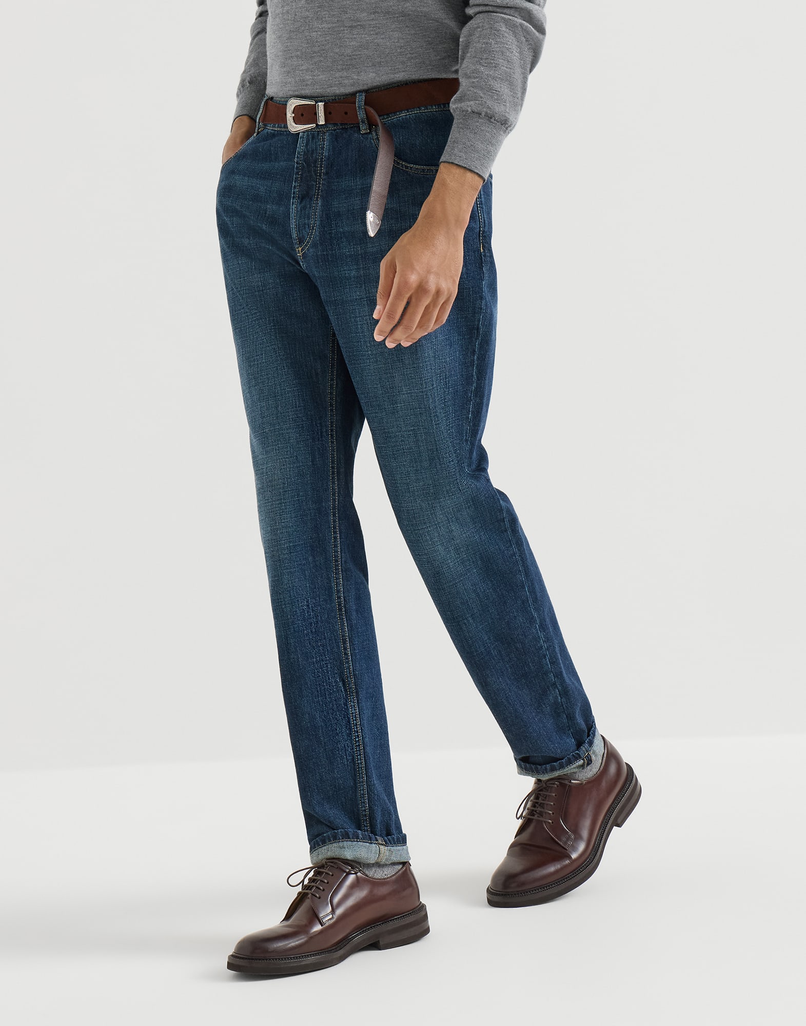 Denim Five-Pocket Trousers - Front view - View Full Screen