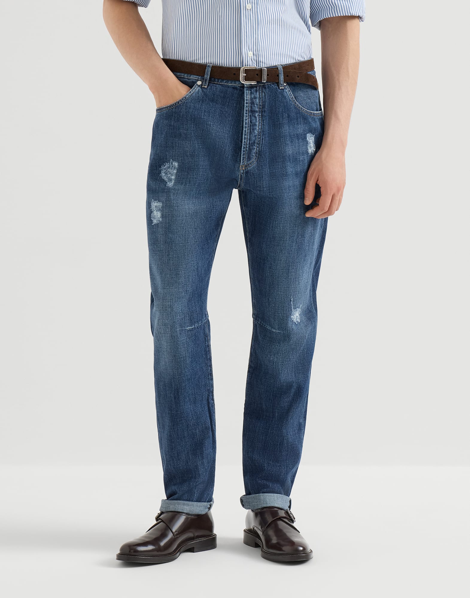 Denim Five-Pocket Trousers - Front view - View Full Screen