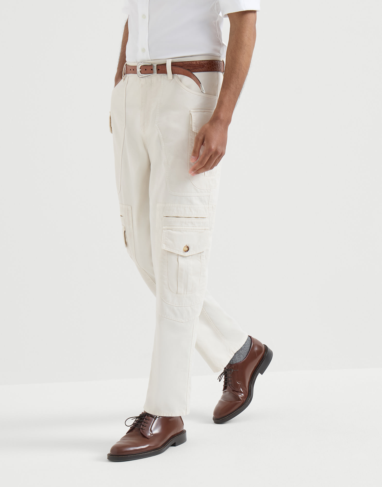 ブルネロクチネリ　スラックス 44 Cotton gabardine trousers for Man in Snow | Brunello Cucinelli