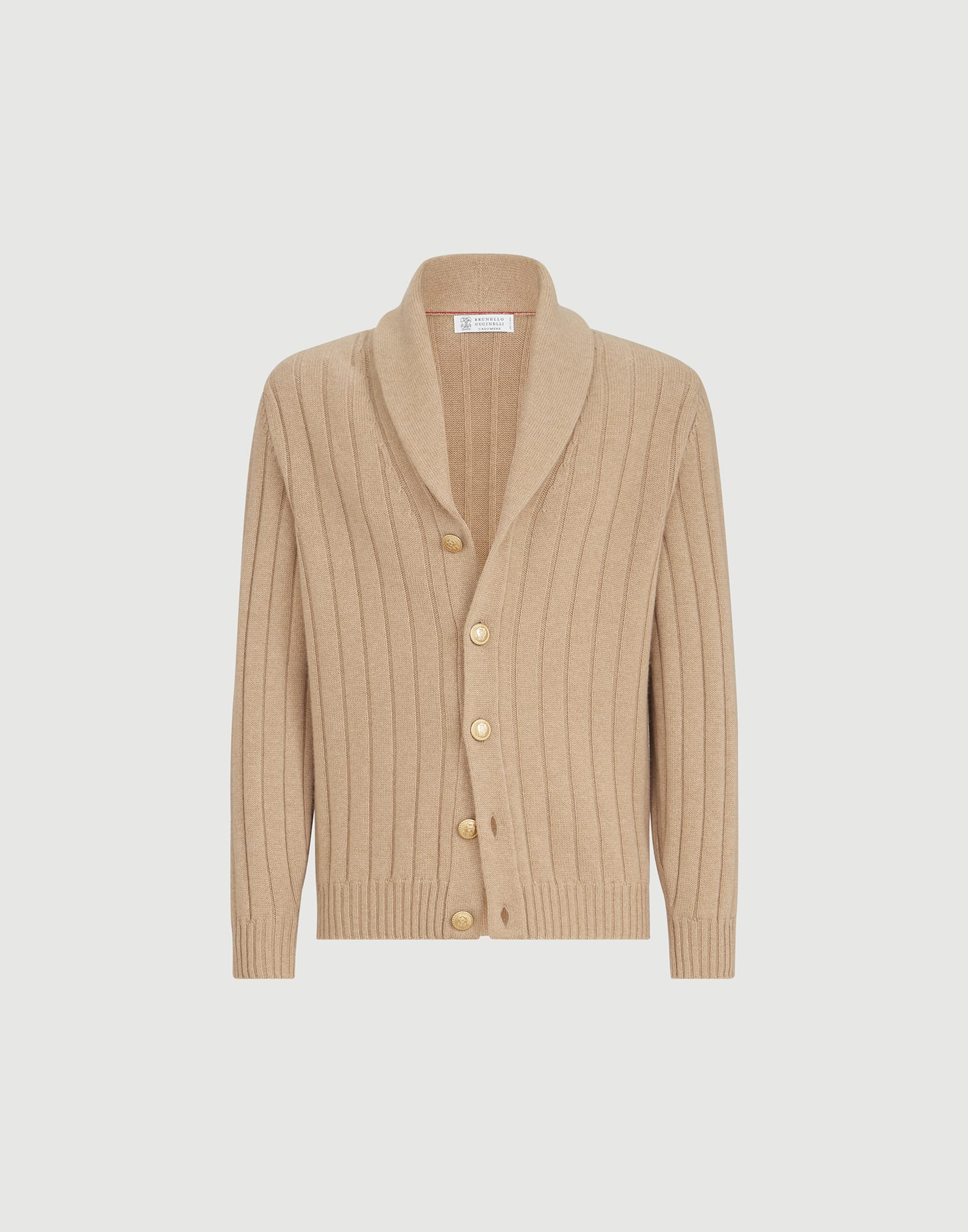 Rib knit cardigan for Man in Camel | Brunello Cucinelli