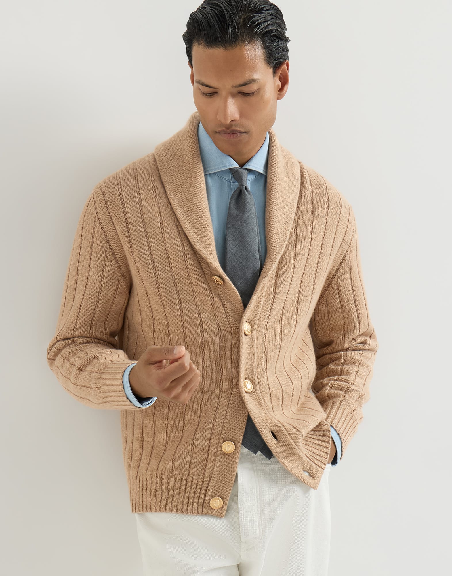 6.30迄限定価格12000円BRUNELLO CUCINELLI カーディガン Rib knit cardigan for Man in Camel | Brunello Cucinelli