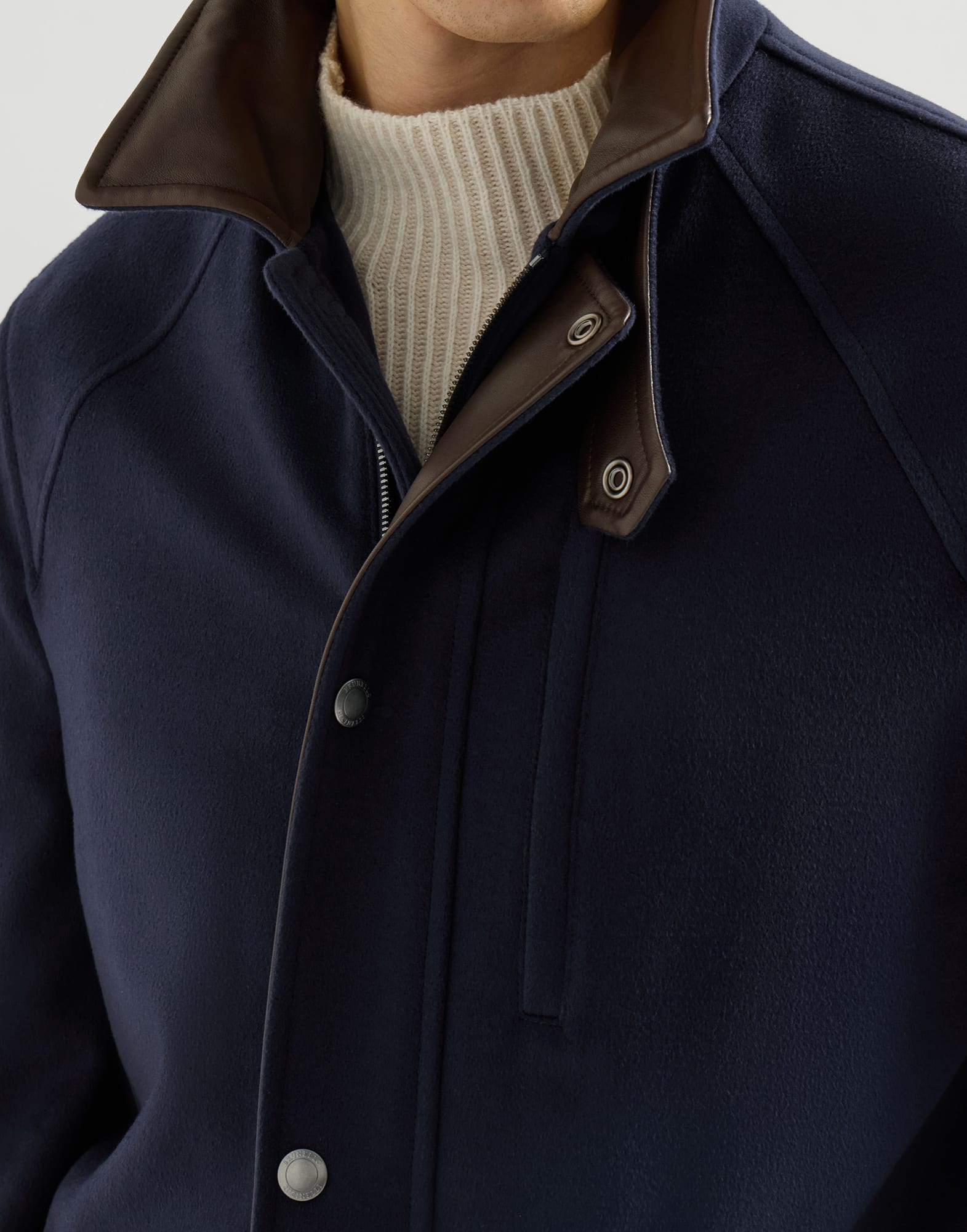 Virgin wool field jacket for Man in Blue | Brunello Cucinelli