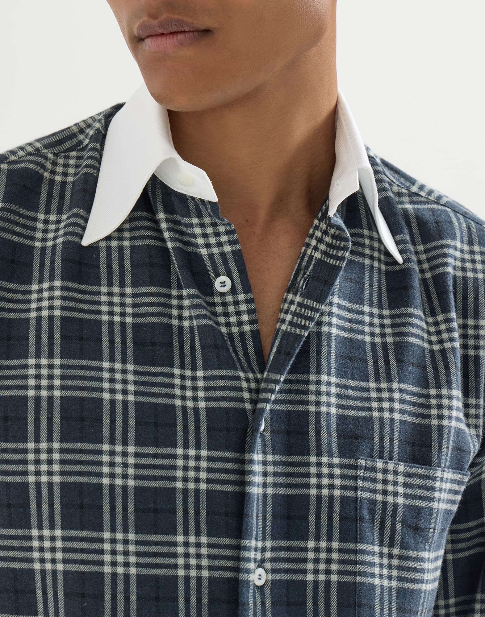 Flannel shirt for Man in Denim | Brunello Cucinelli
