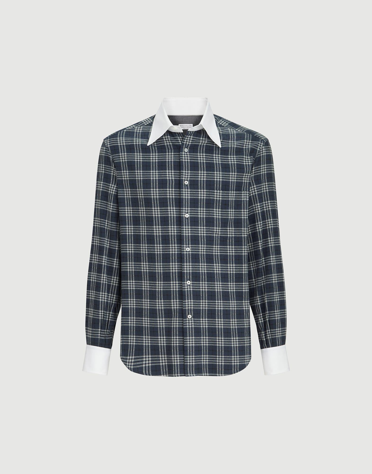 Flannel shirt for Man in Denim | Brunello Cucinelli