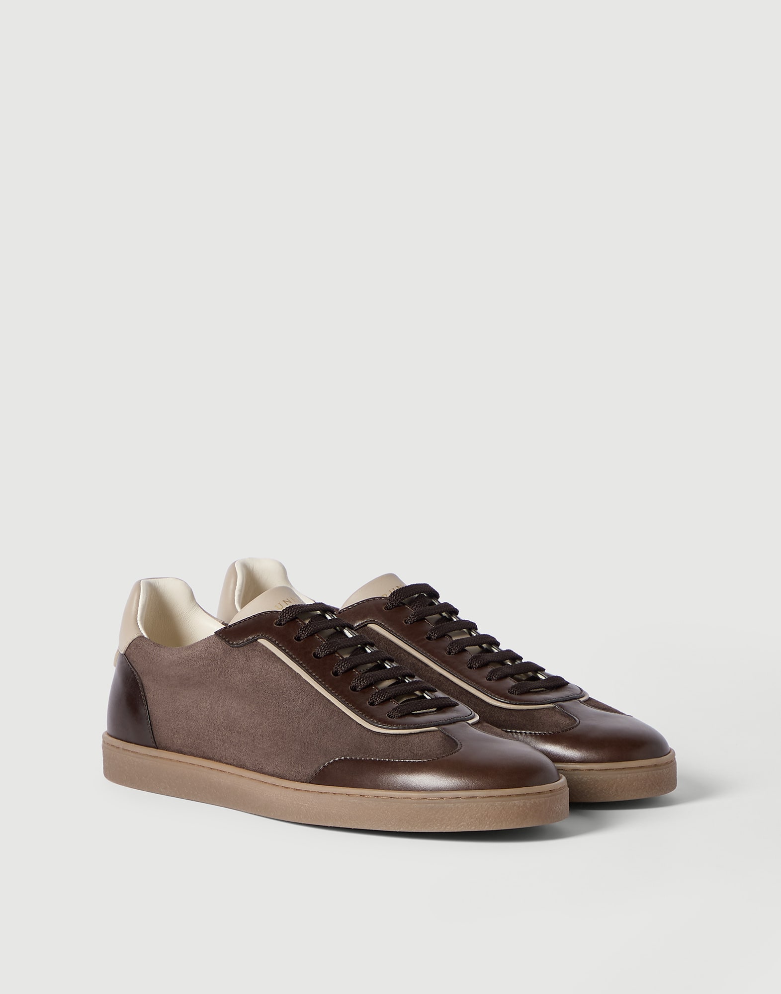 Sneakers aus Kalbsleder und Veloursleder Mokka Herren - Brunello Cucinelli