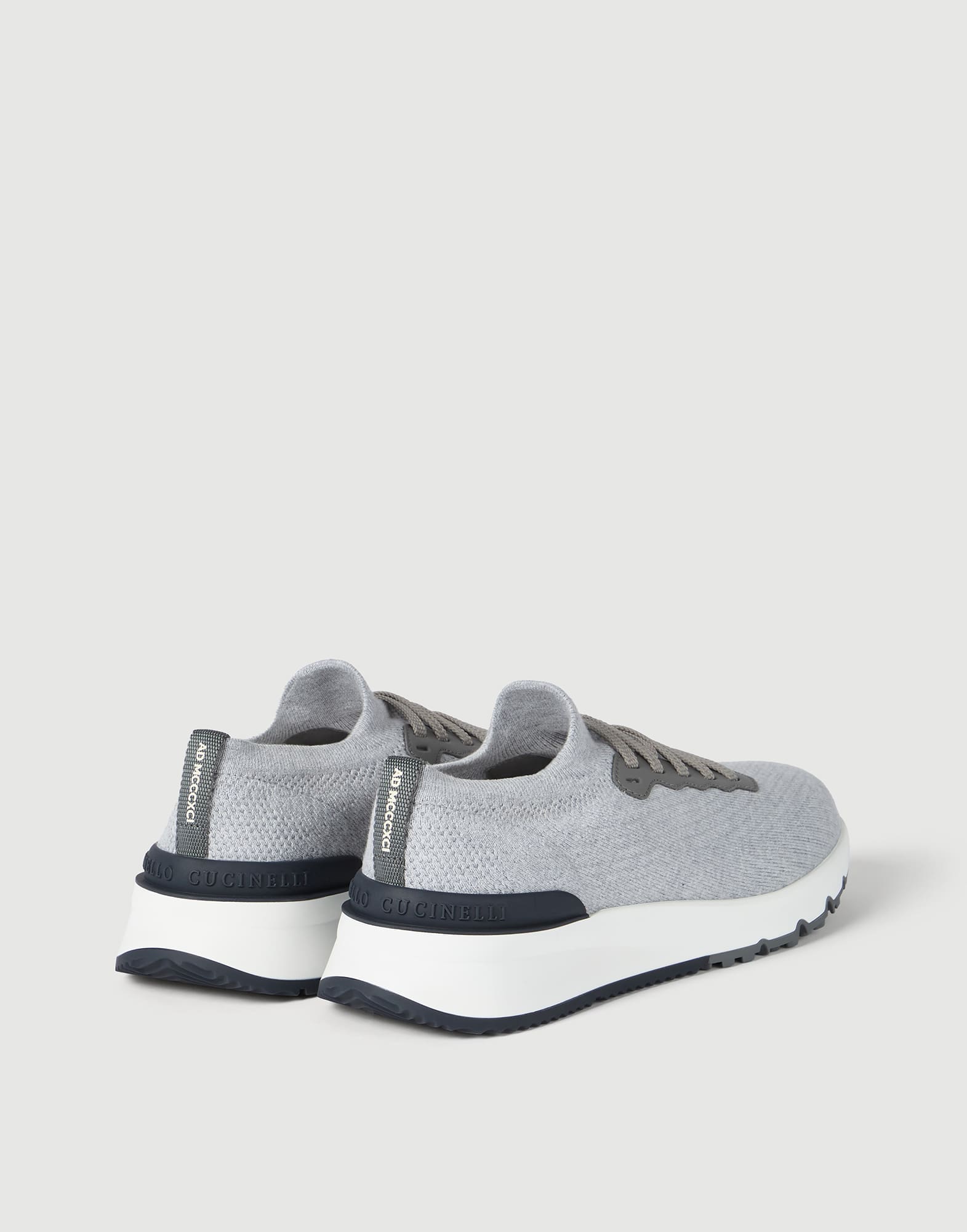Cotton and calfskin runners for Man in Anthracite | Brunello Cucinelli
