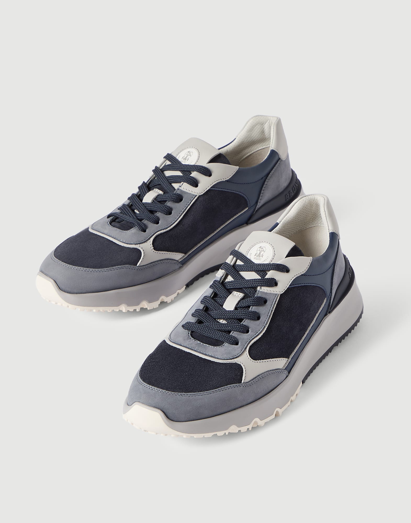 Nubuck and suede runners for Man in Light Grey | Brunello Cucinelli