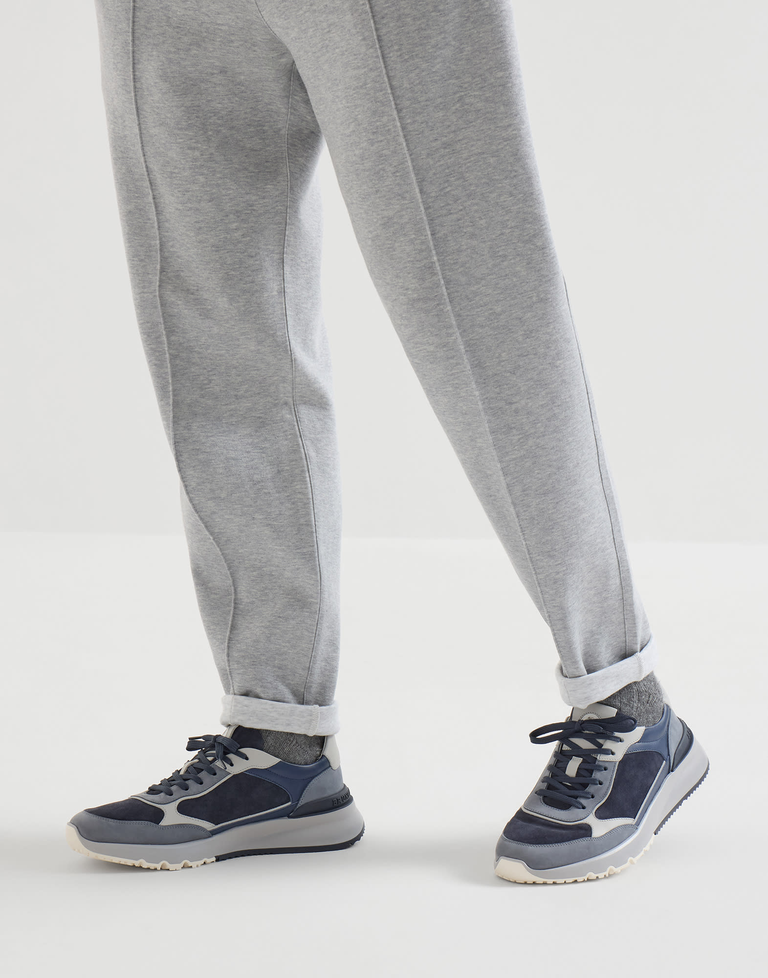 Nubuck and suede runners for Man in Anthracite | Brunello Cucinelli