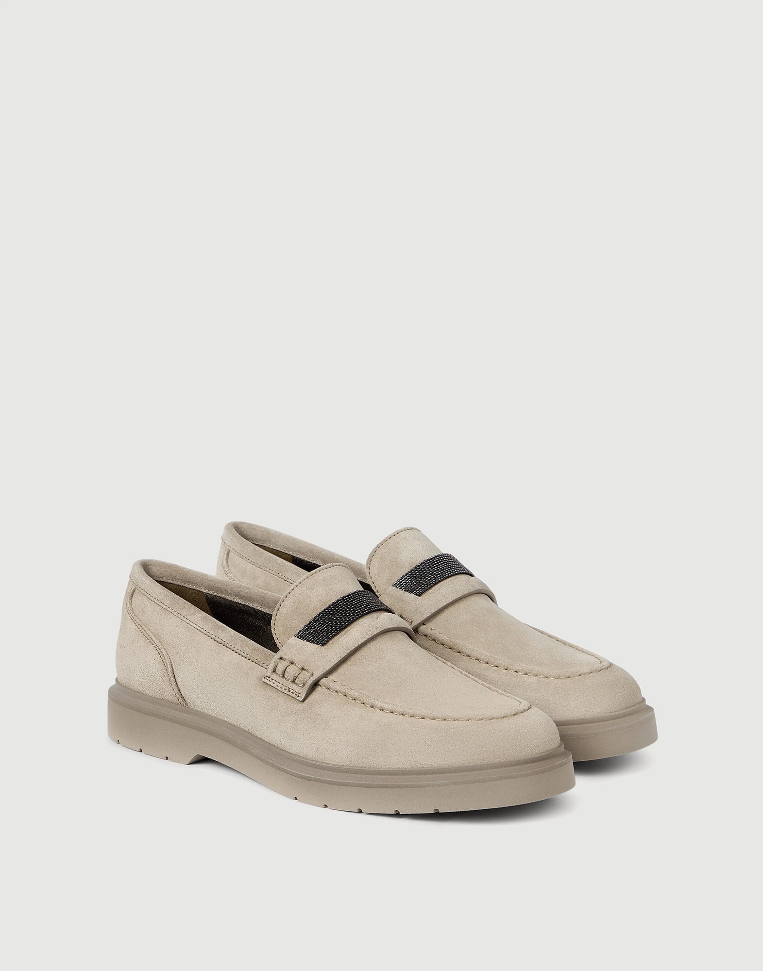 Suede Penny loafer Light Grey Woman - Brunello Cucinelli