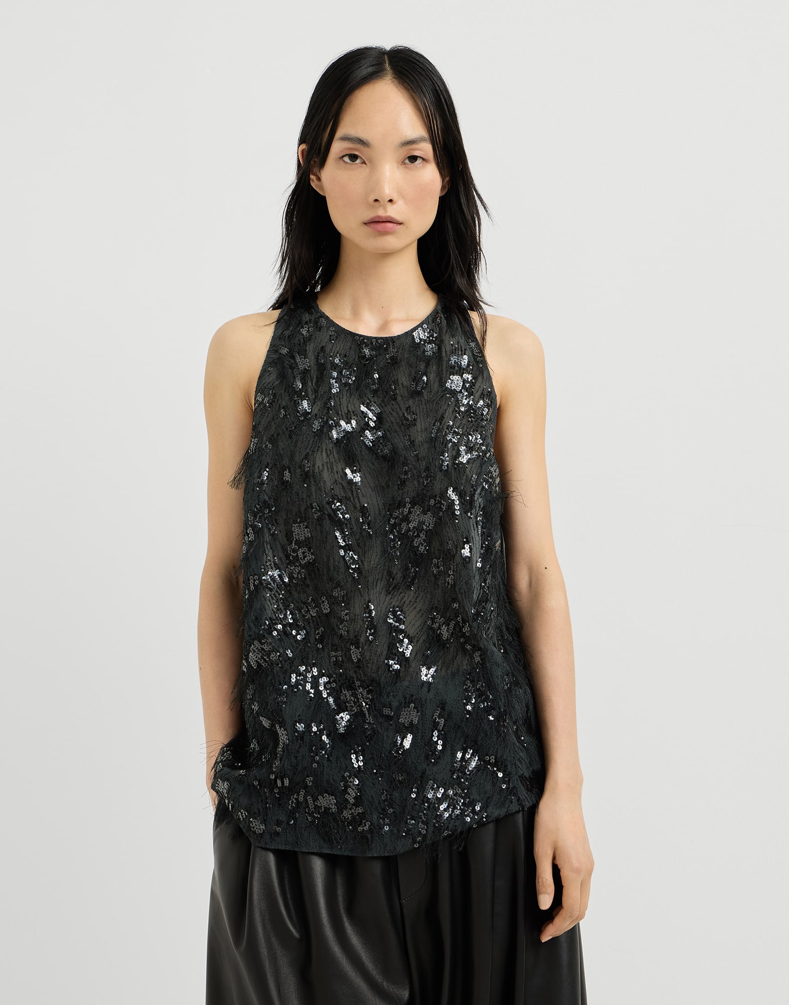 Top with dazzling lynx embroidery Lignite Grey Woman - Brunello Cucinelli