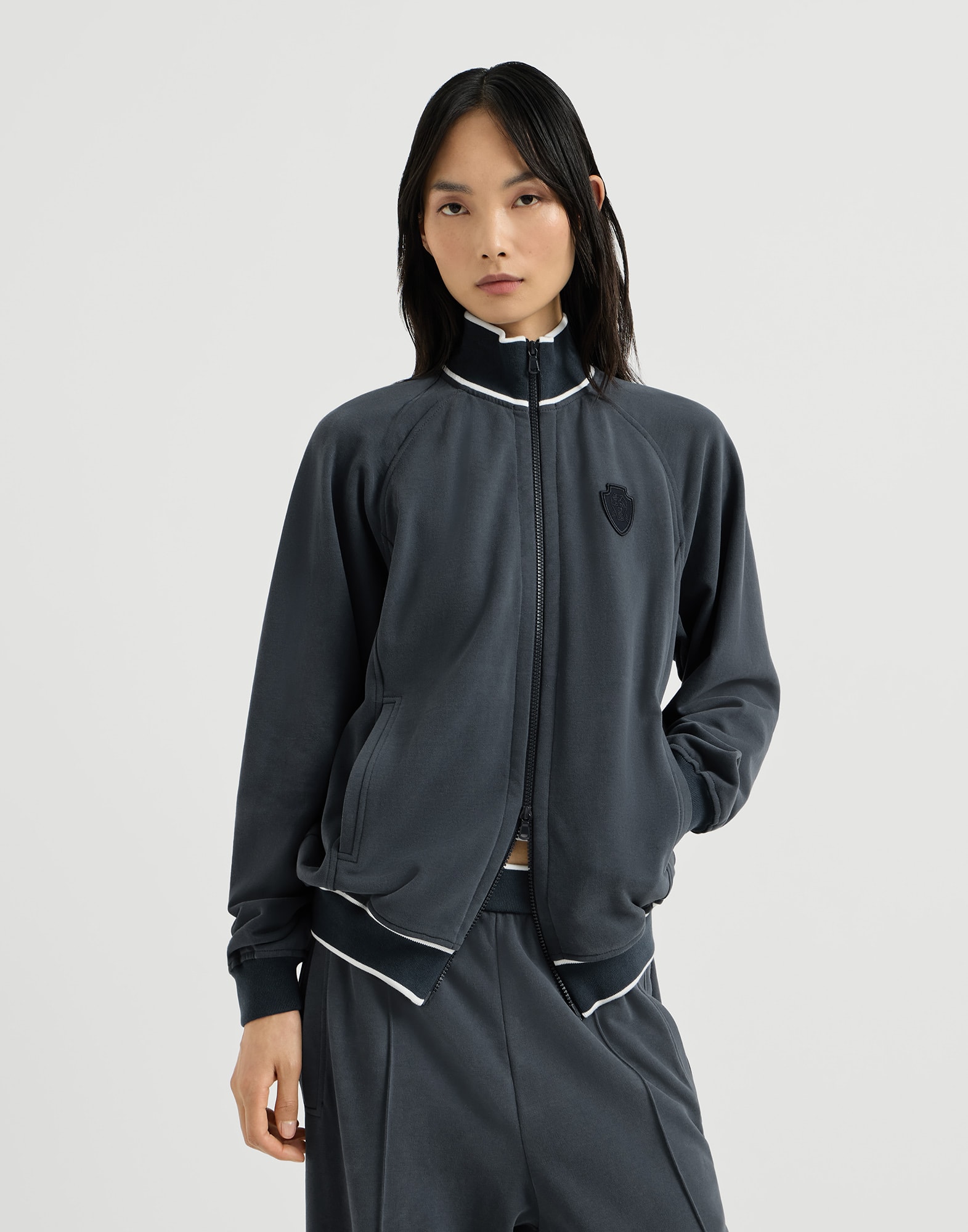 Sweatshirt aus Smooth-Baumwoll-Sweatjersey Navy-Blau Damen - Brunello Cucinelli