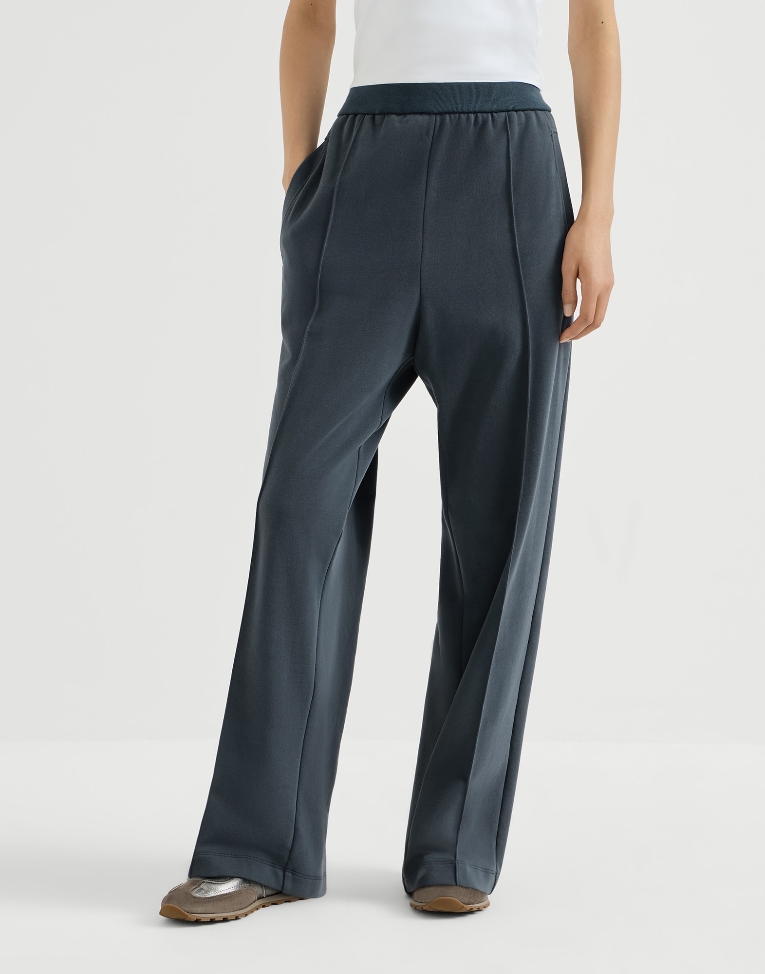 Track-Hose aus Smooth-Baumwollsweat Navy-Blau Damen - Brunello Cucinelli