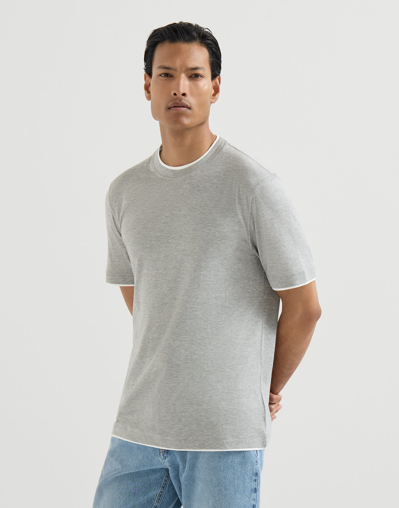 Lightweight jersey T-shirt for Man in Black | Brunello Cucinelli