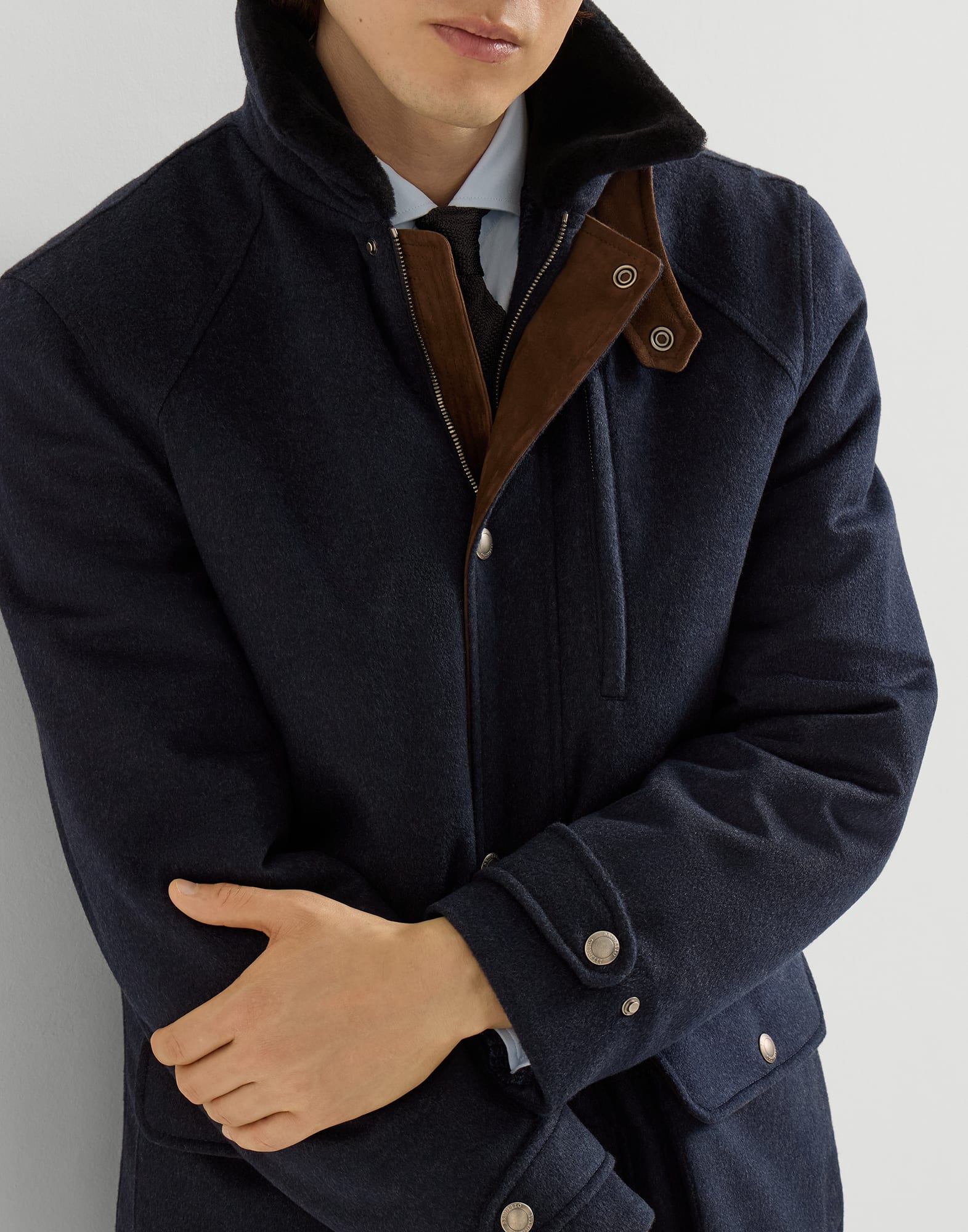 Cashmere beaver cloth field jacket for Man in Navy Blue | Brunello