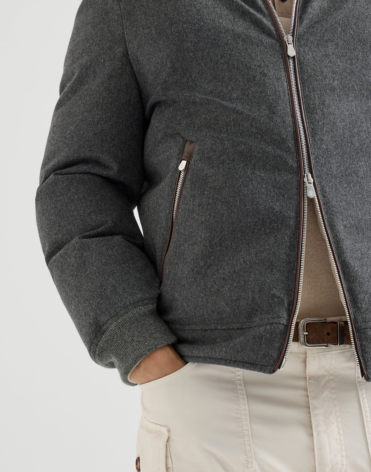 Down jacket with hood for Man in Dark Grey | Brunello Cucinelli