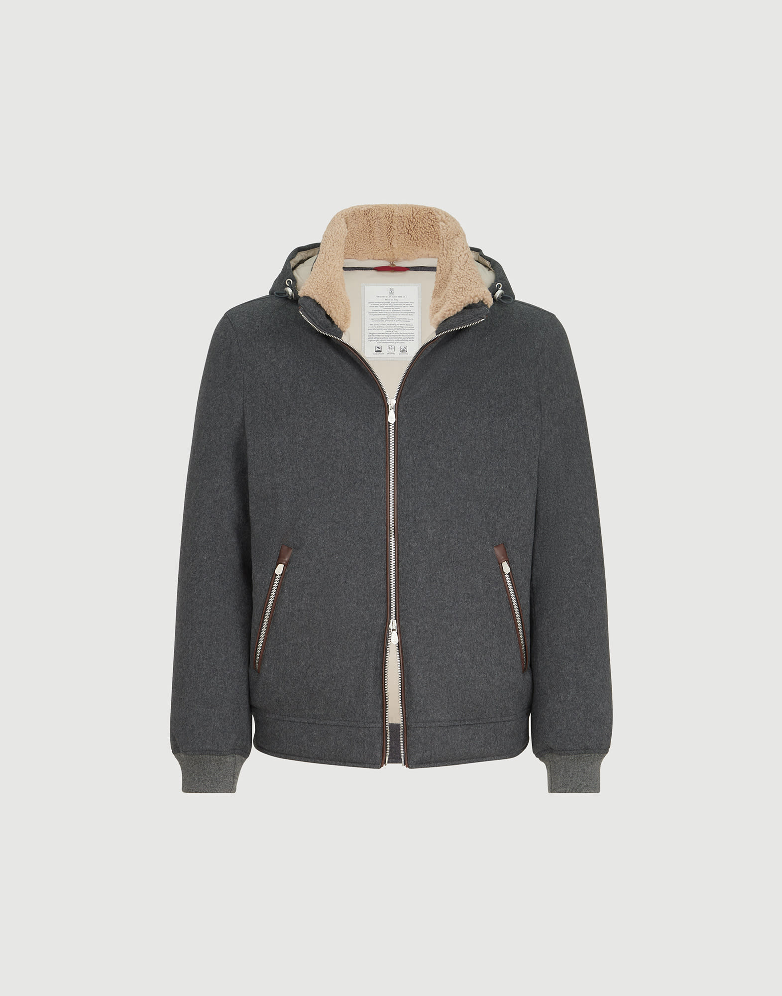 Down jacket with hood for Man in Dark Grey | Brunello Cucinelli