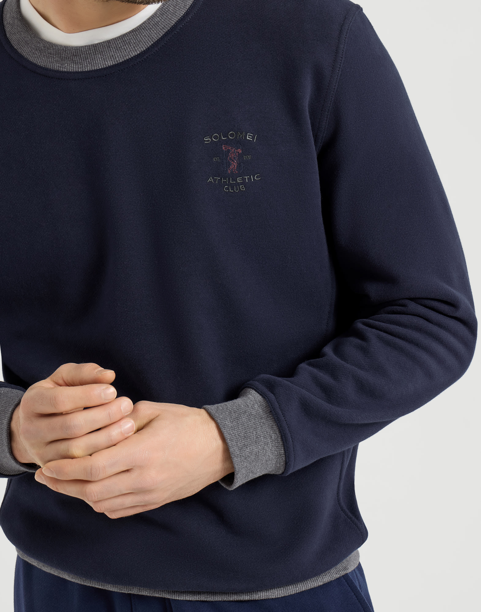 Sweatshirt with embroidery for Man in Cobalt | Brunello Cucinelli
