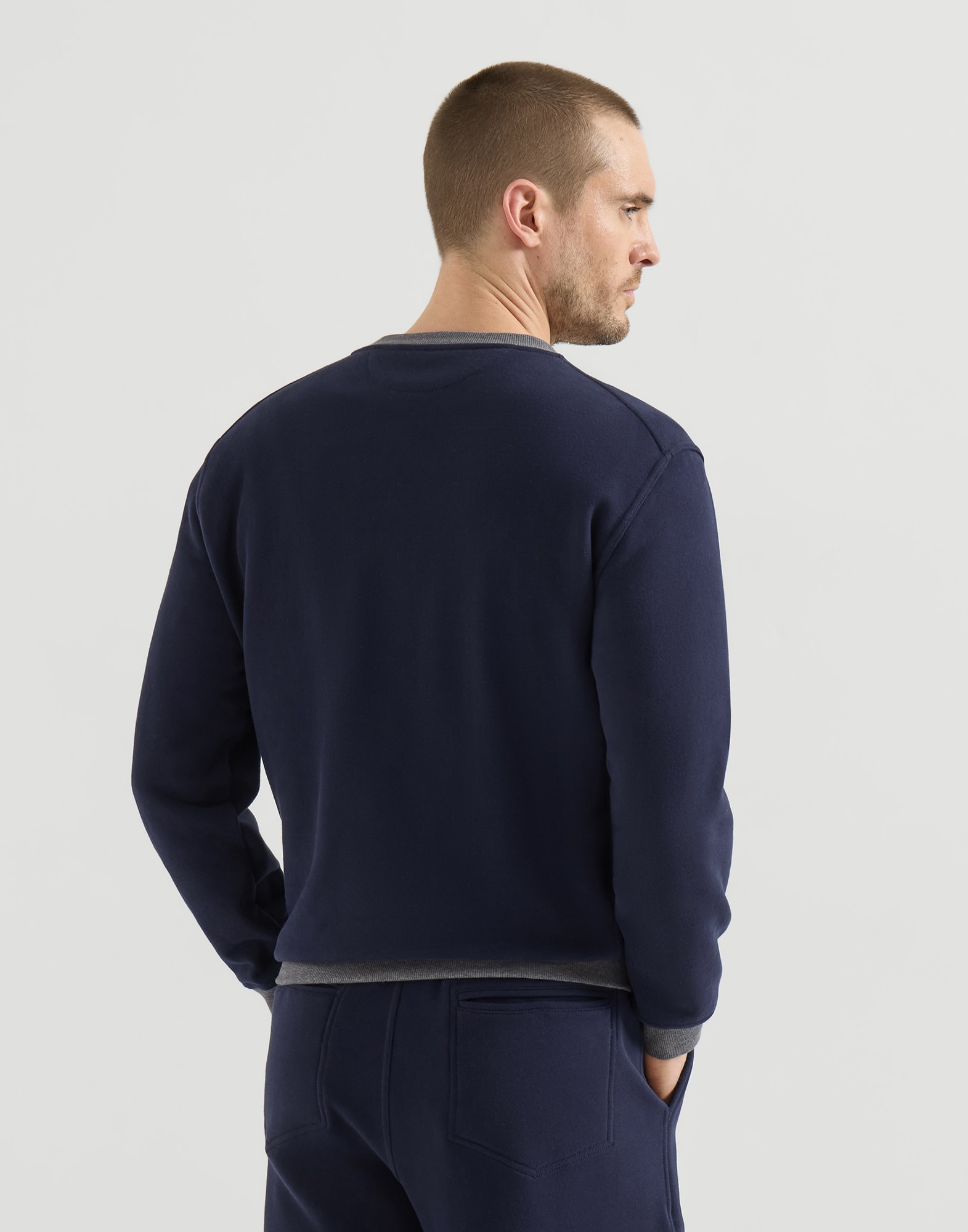 Sweatshirt with embroidery for Man in Cobalt | Brunello Cucinelli