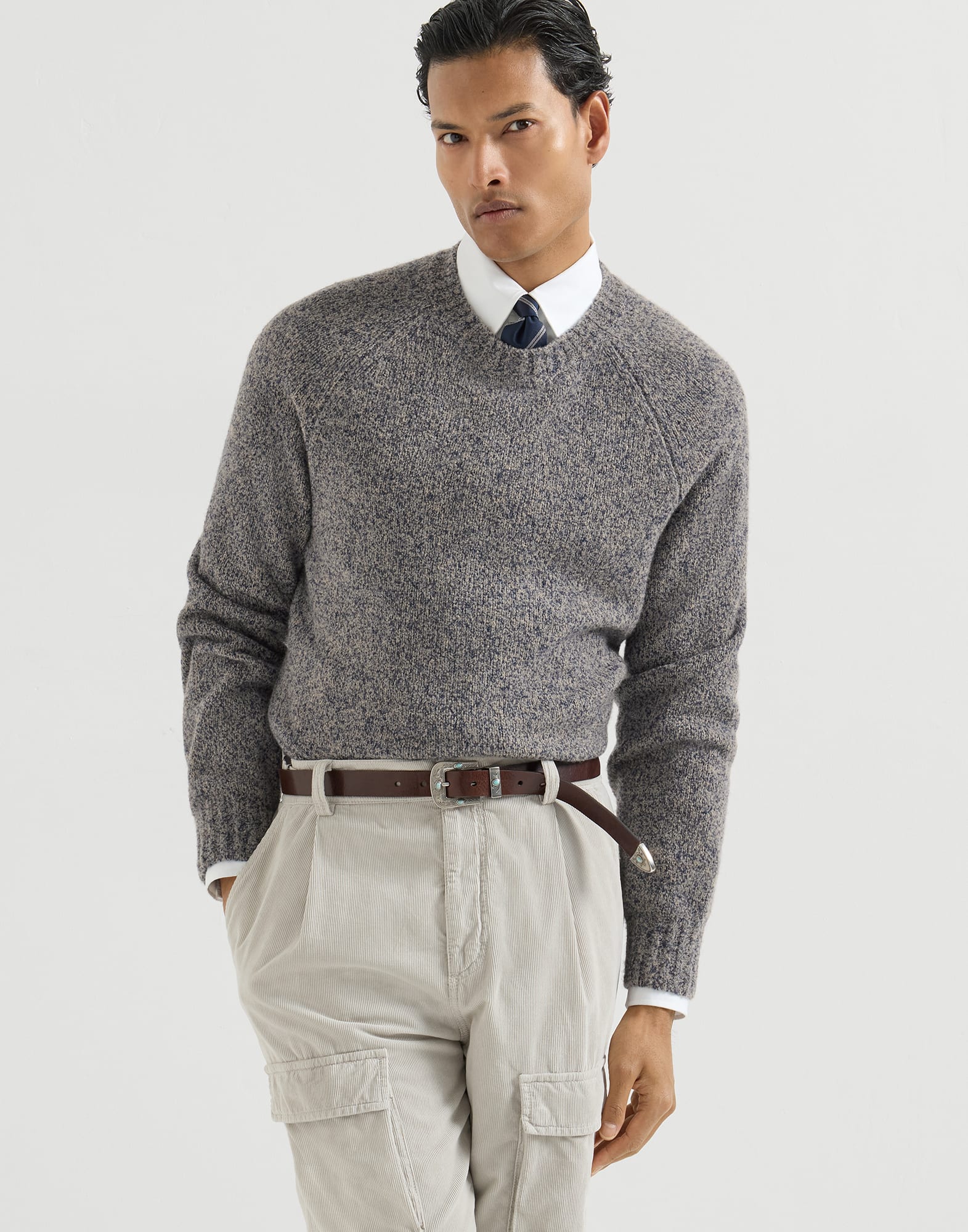 Chiné sweater for Man in Cerulean | Brunello Cucinelli