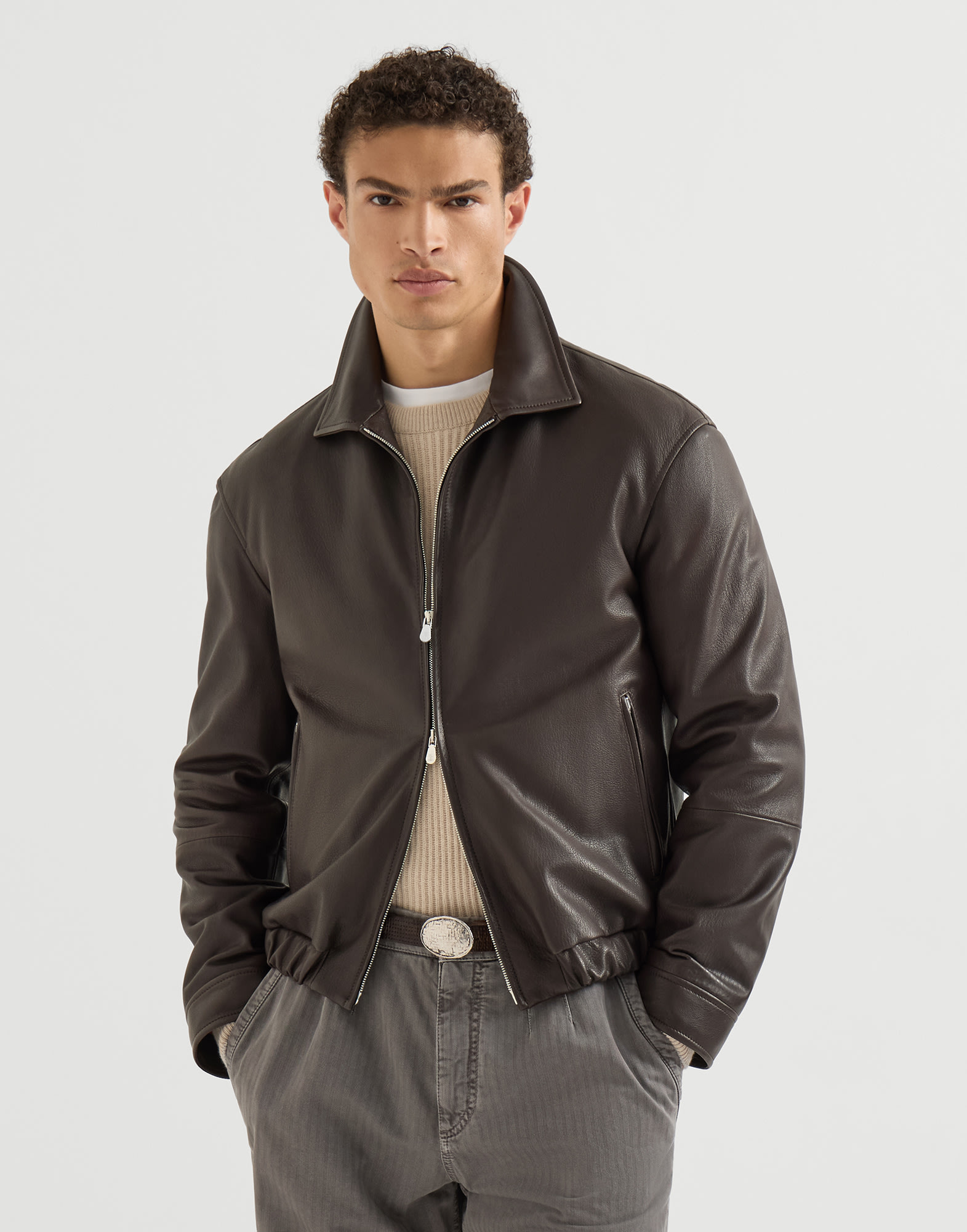 Nappa leather outerwear jacket for Man in Chocolate | Brunello
