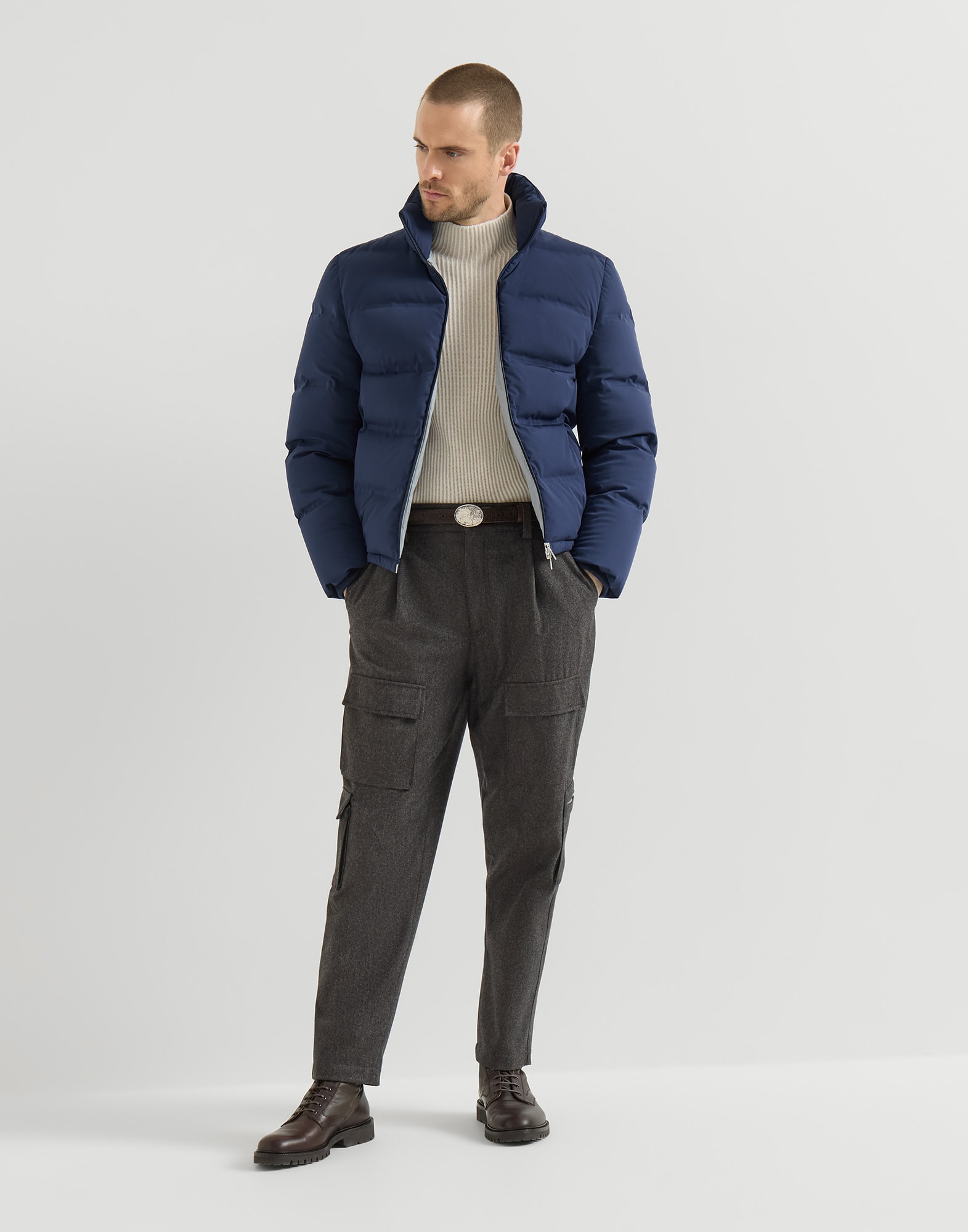 Nylon down jacket for Man in Blue | Brunello Cucinelli