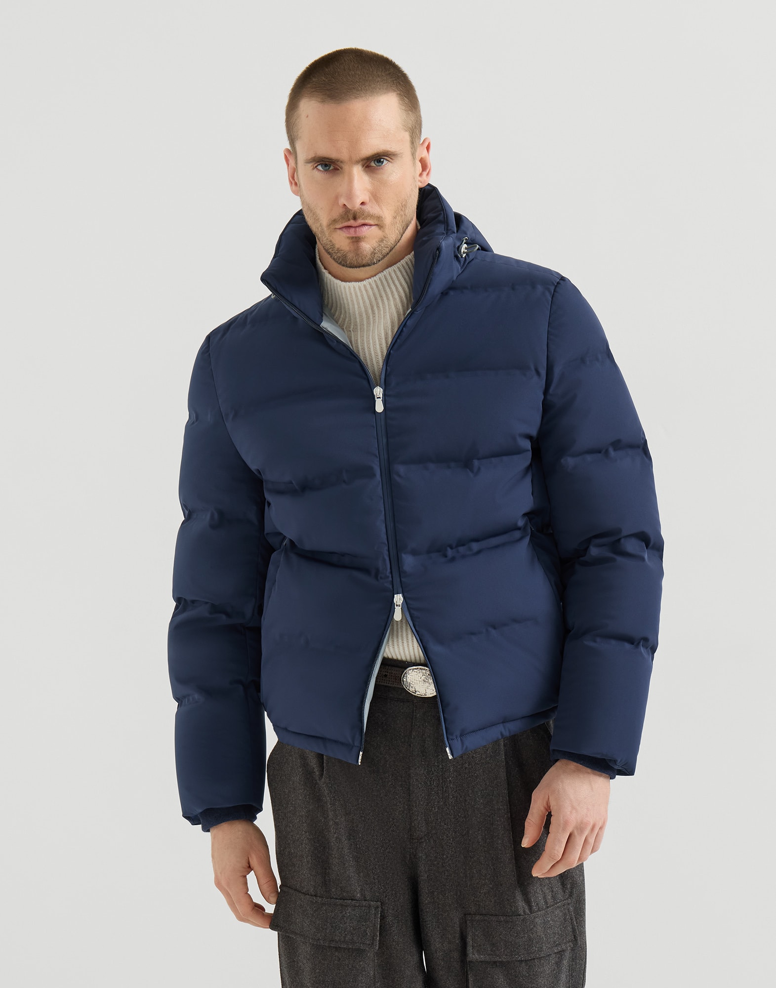 BRUNELLO CUCINELLI ダウンジャケット　piscer様 Nylon down jacket for Man in Blue | Brunello Cucinelli