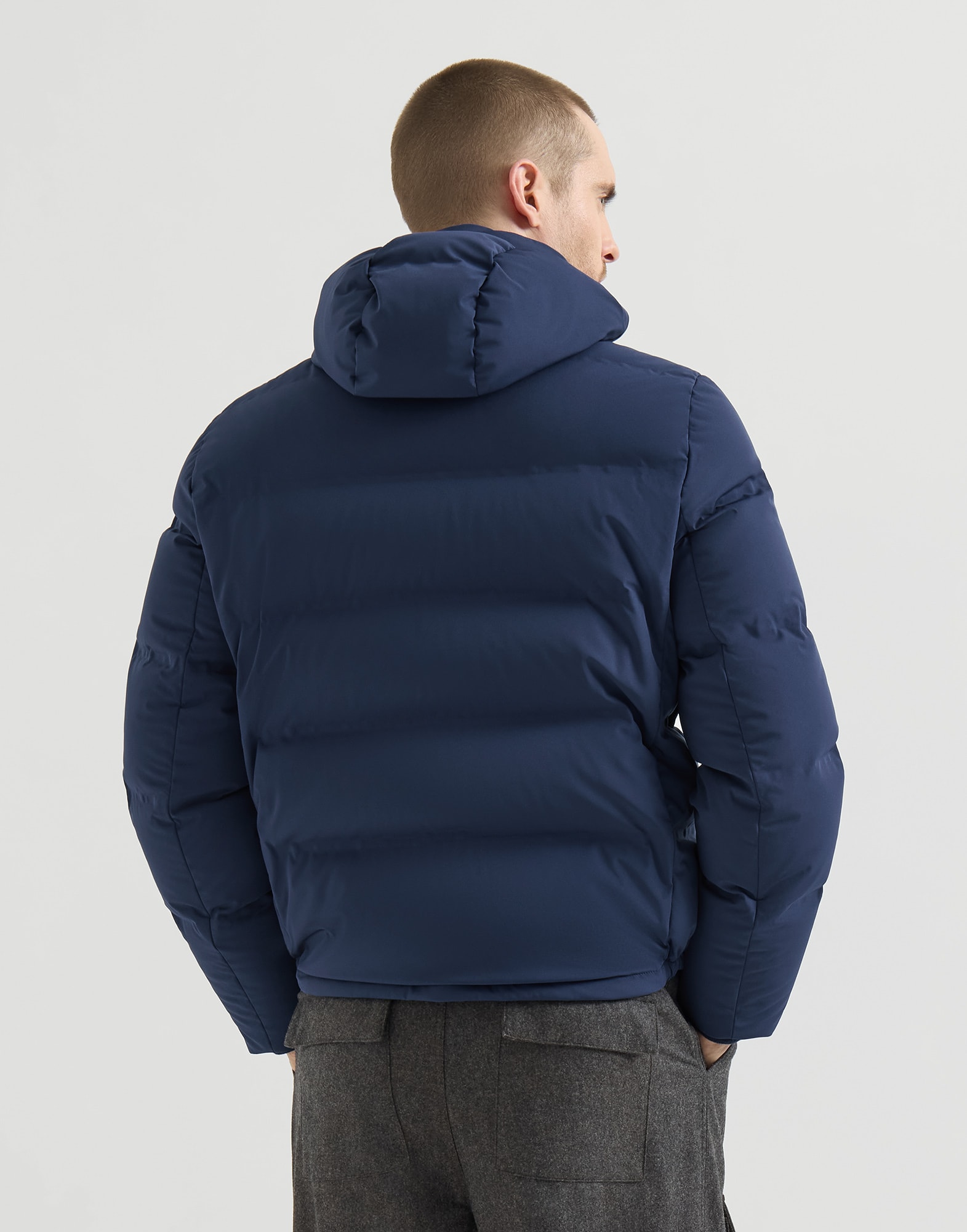 Nylon down jacket for Man in Blue | Brunello Cucinelli
