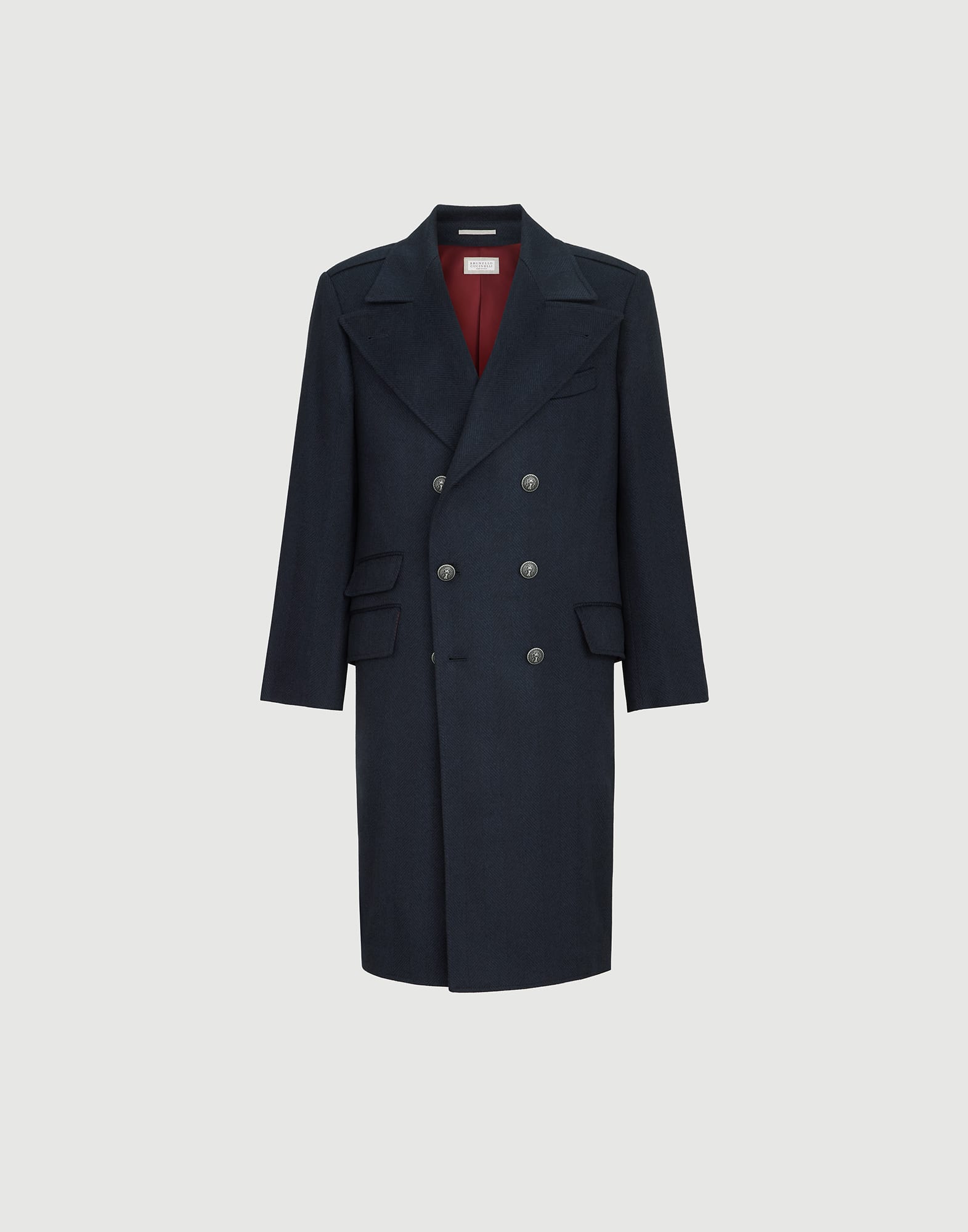 Chevron flannel coat for Man in Navy Blue | Brunello Cucinelli