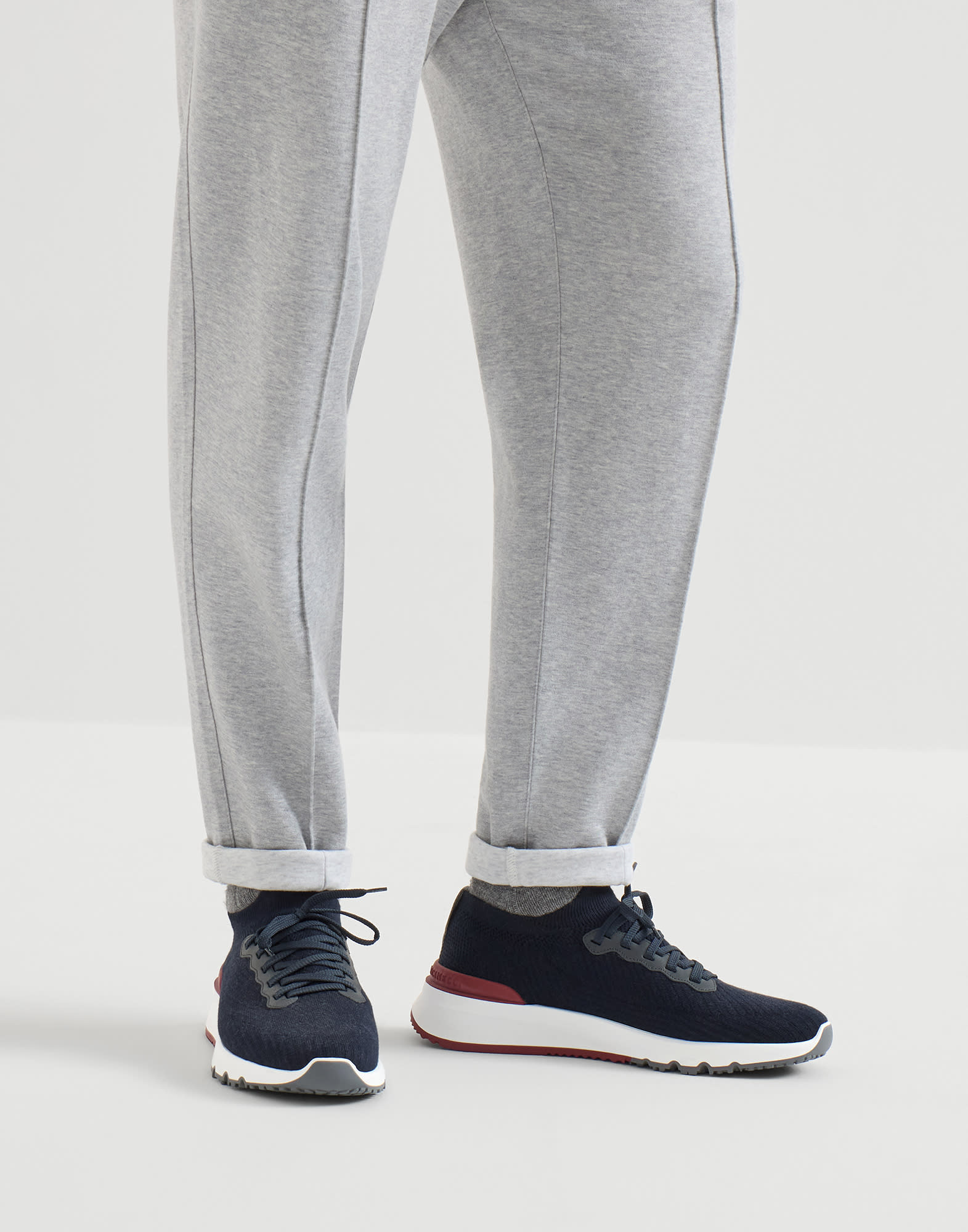 Cotton and calfskin runners for Man in Anthracite | Brunello Cucinelli