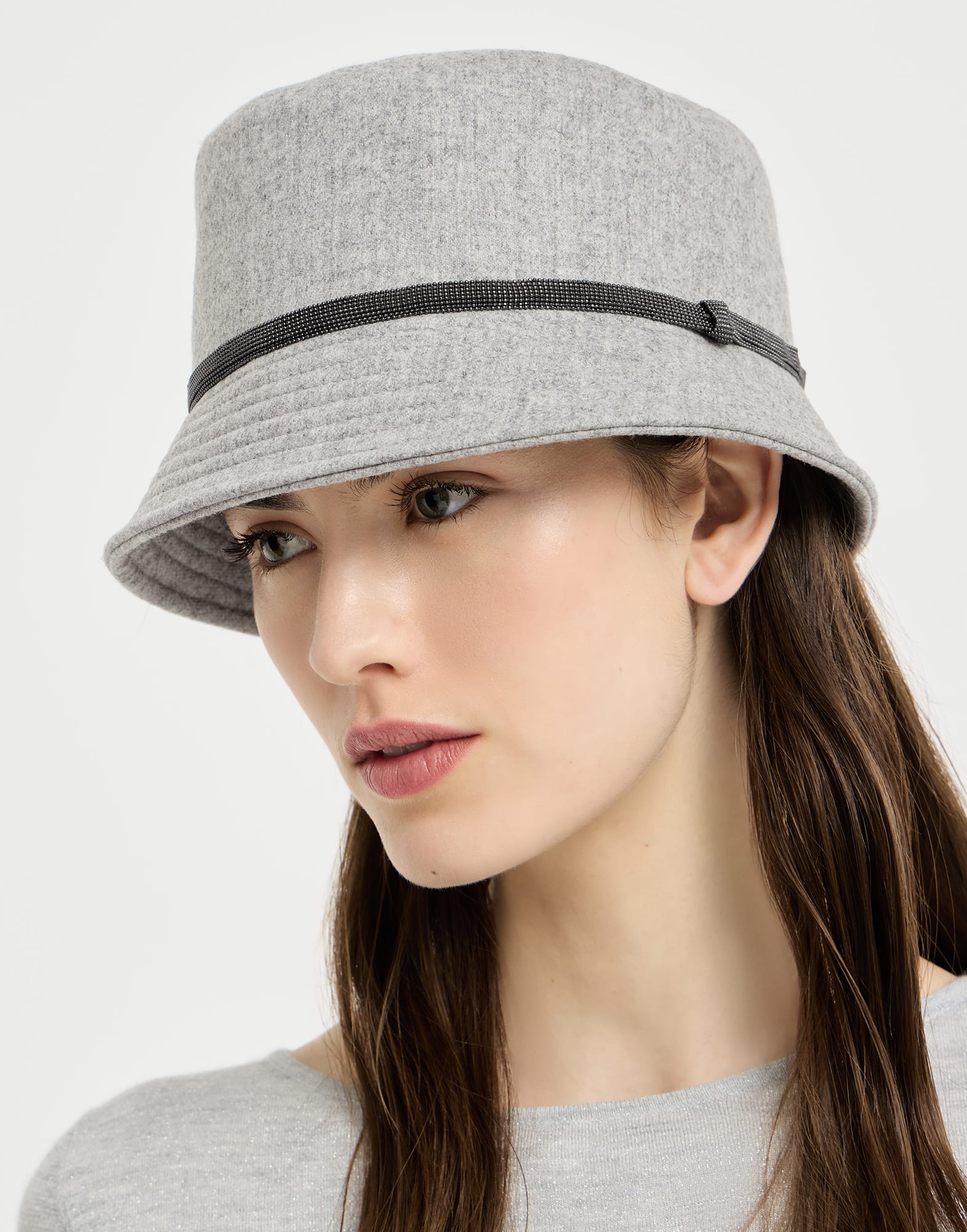 Bucket hat with monili Light Grey Woman - Brunello Cucinelli