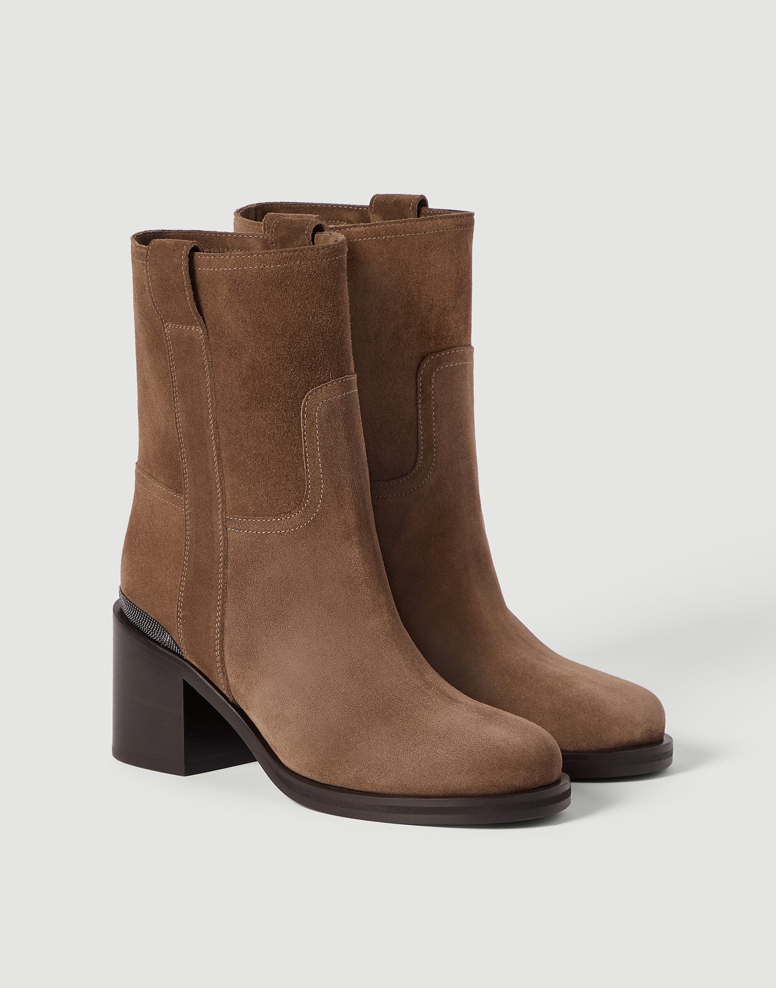 Suede boots with monili for Woman in Caramel | Brunello Cucinelli