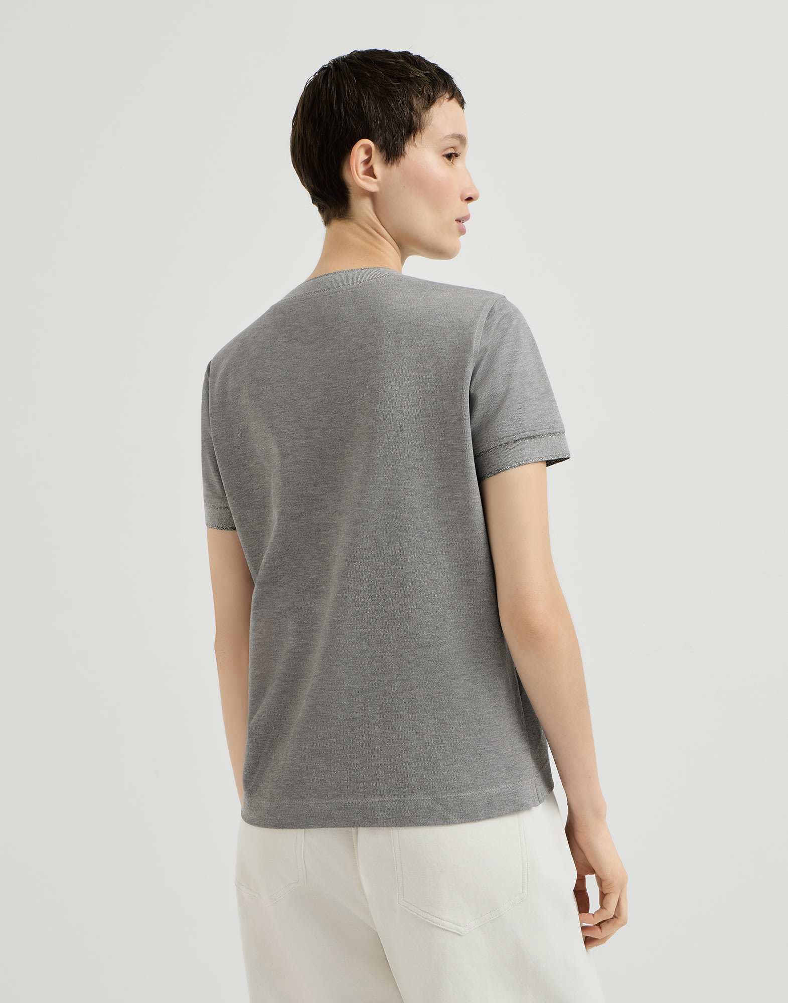 レディース 向け ダークグレー ロゴ入り ピケ Tシャツ | Brunello