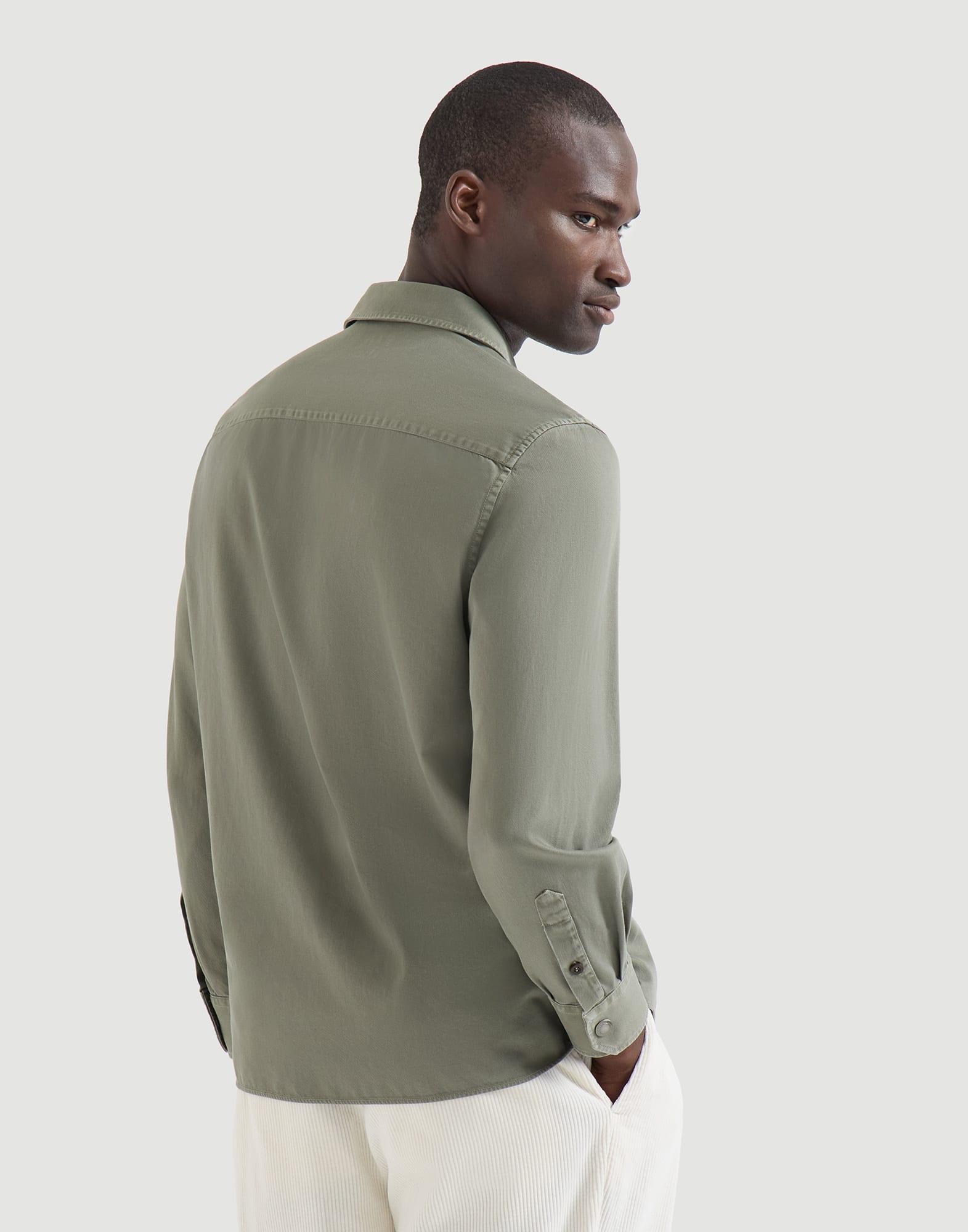 Cotton gabardine overshirt for Man in White | Brunello Cucinelli