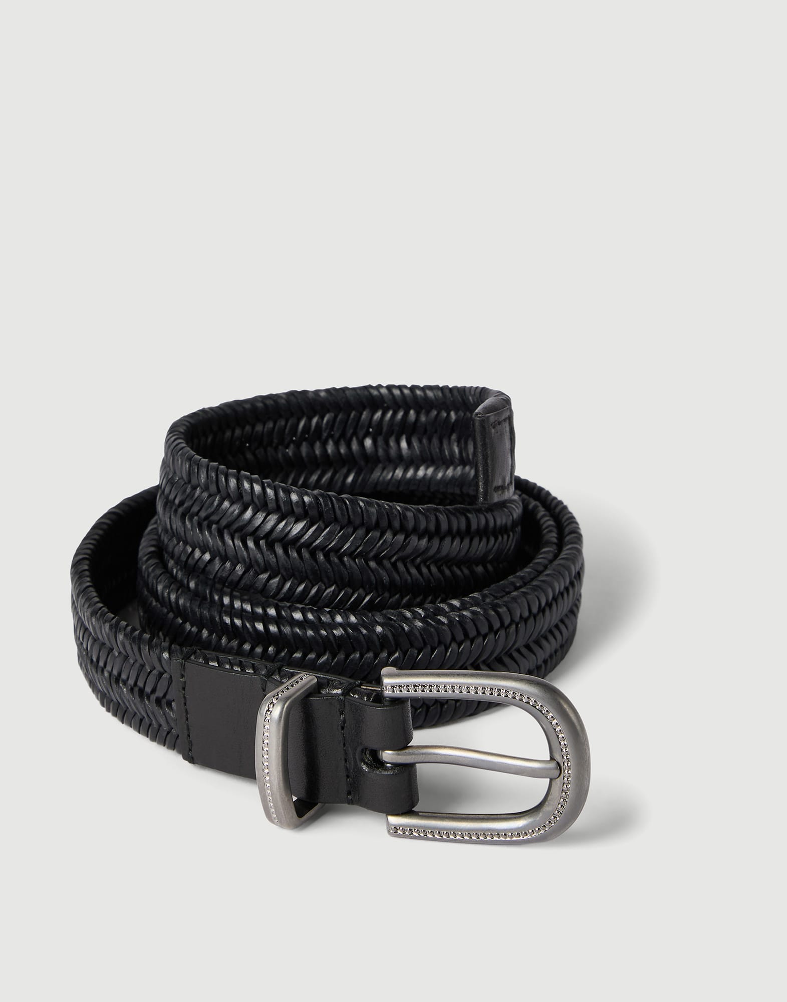 Braided leather belt for Woman in Black | Brunello Cucinelli